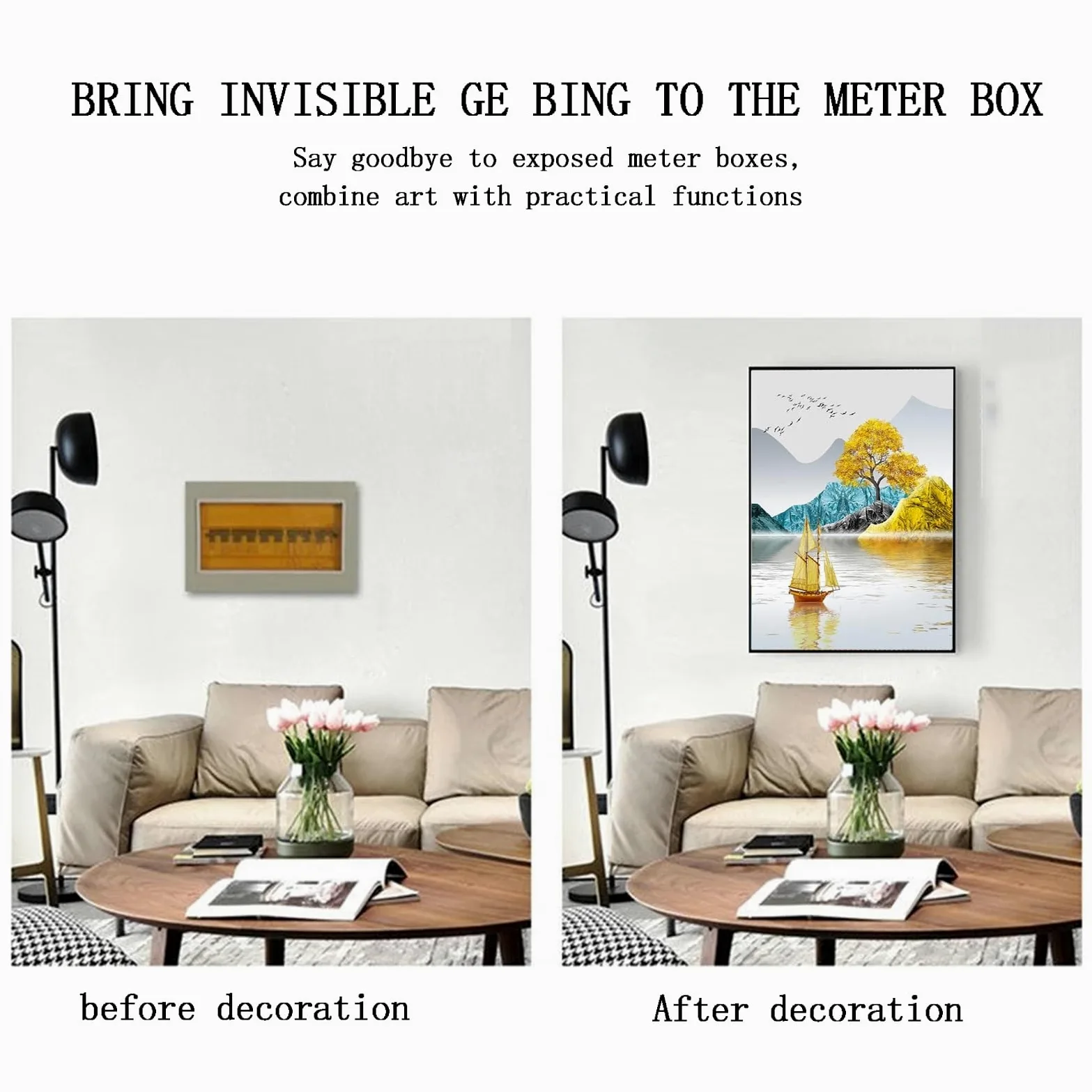 Copertura del Quadro Elettrico Decorativa, Dipinti Decorativi Che Bloccano Le Pareti, per la Decorazione Murale Hotel Fai da Te (B,45x55cm)