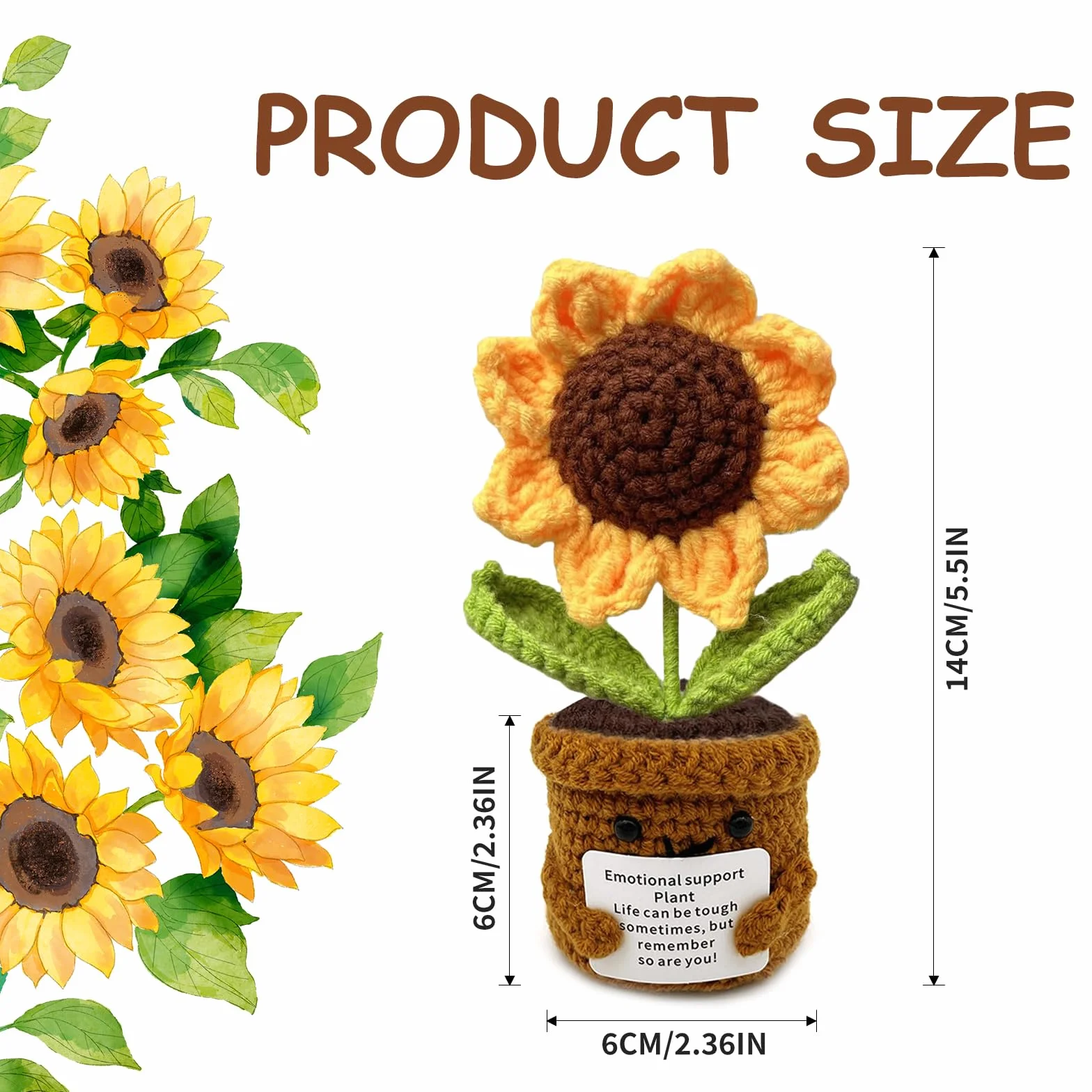 Pocket Hug Girasole - Bambola di lana fatta a mano con messaggio positivo regalo perfetto per amici colleghi e momenti speciali