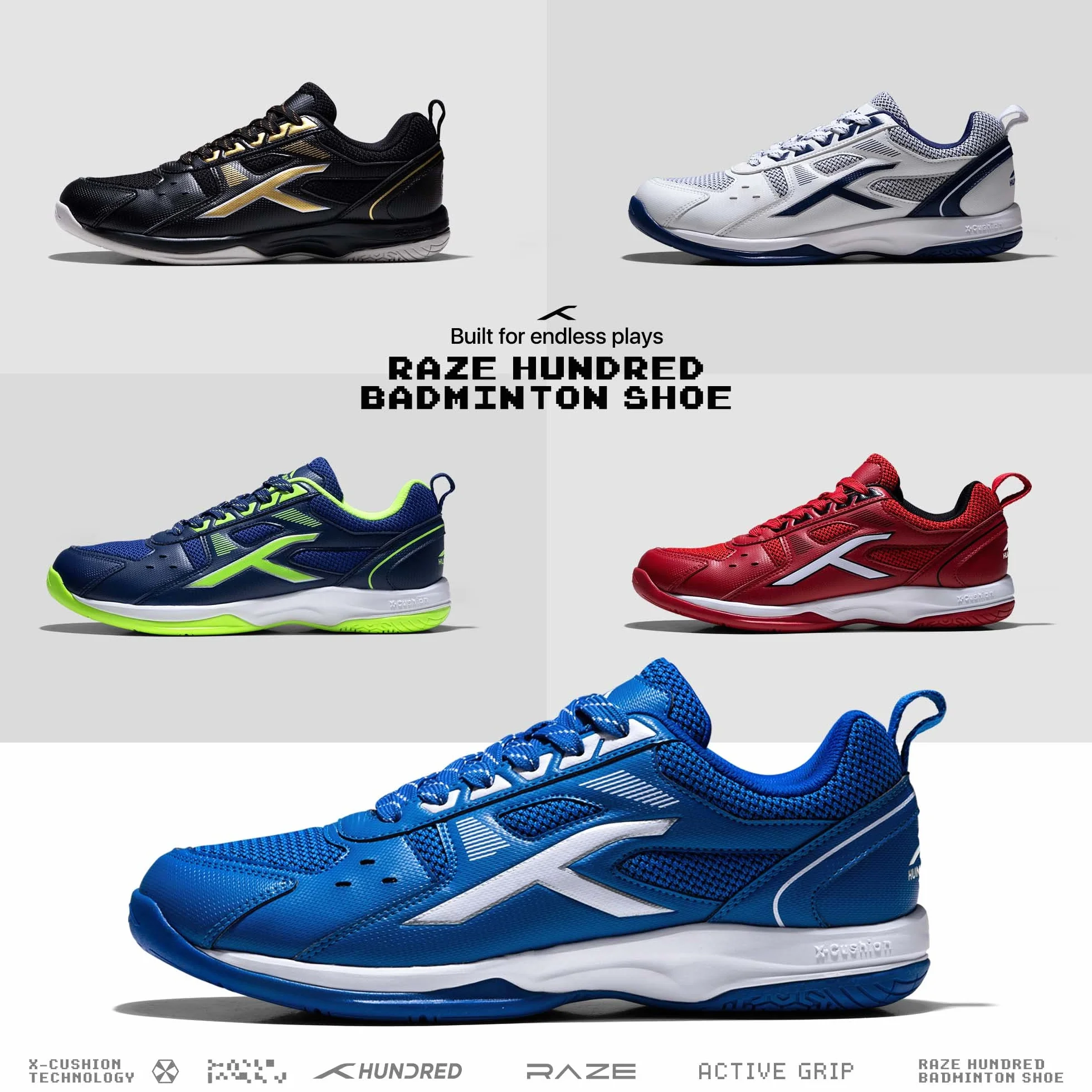 Hundred Raze Scarpe da Tennis e Badminton Junior/Kids/Uomo Non-Marking Tomaia in Poliestere Suola in Gomma Leggera