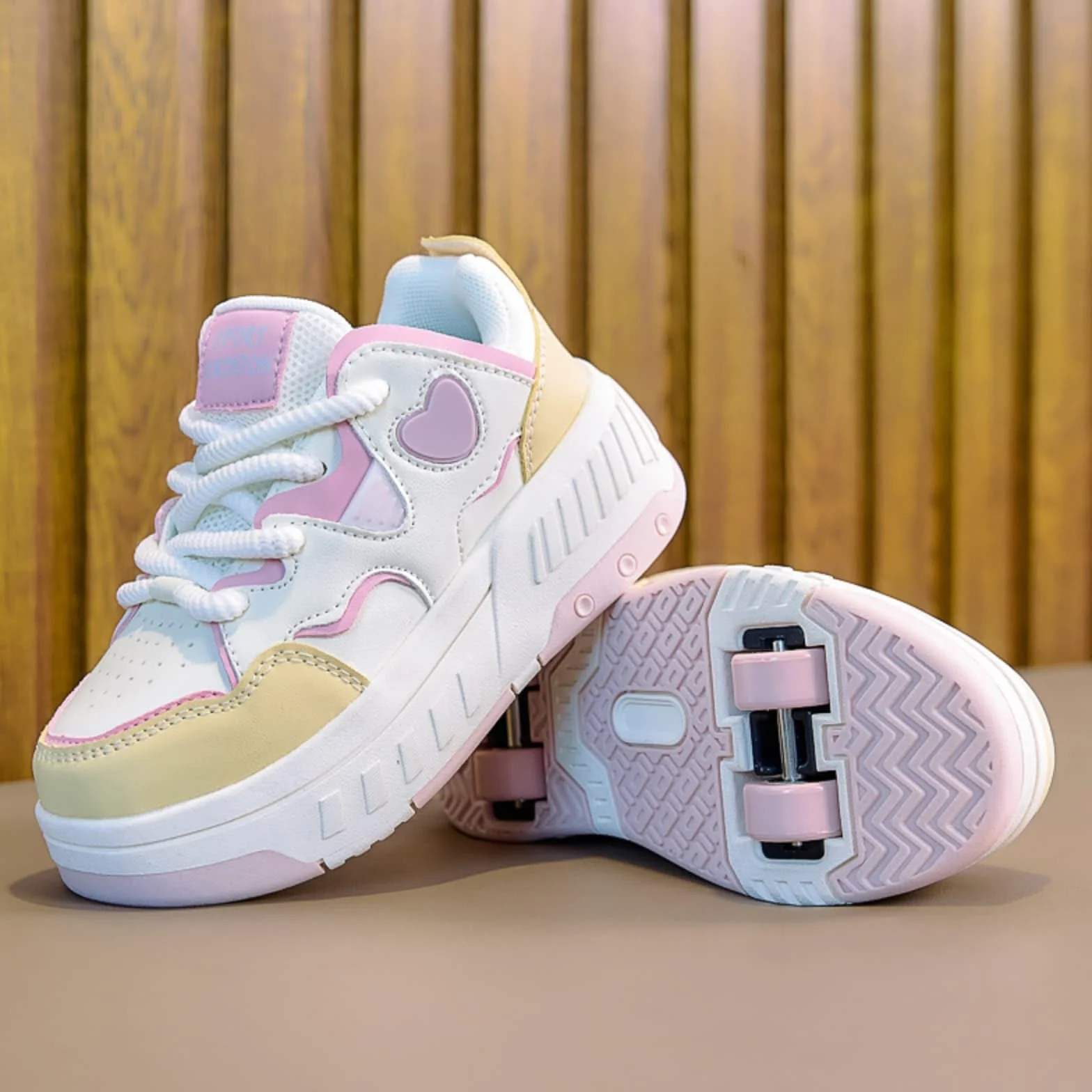 Surwin Scarpe con Rotelle Bambina 4 Ruote, Scarpe Skateboard Ruote Bambino 2 in 1 Sneaker 30-39 EU