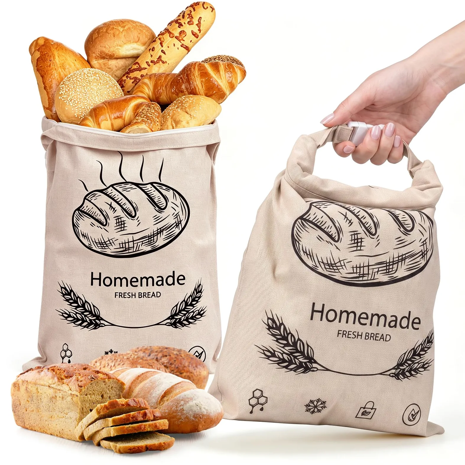 Lot di 2 Sacchetto Pane Cera D'api con Zip, 43×33 cm Sacchetti per Pane in Cera D'api, Congelatore, per Pane a Lievitazione Naturale Fatto in Casa