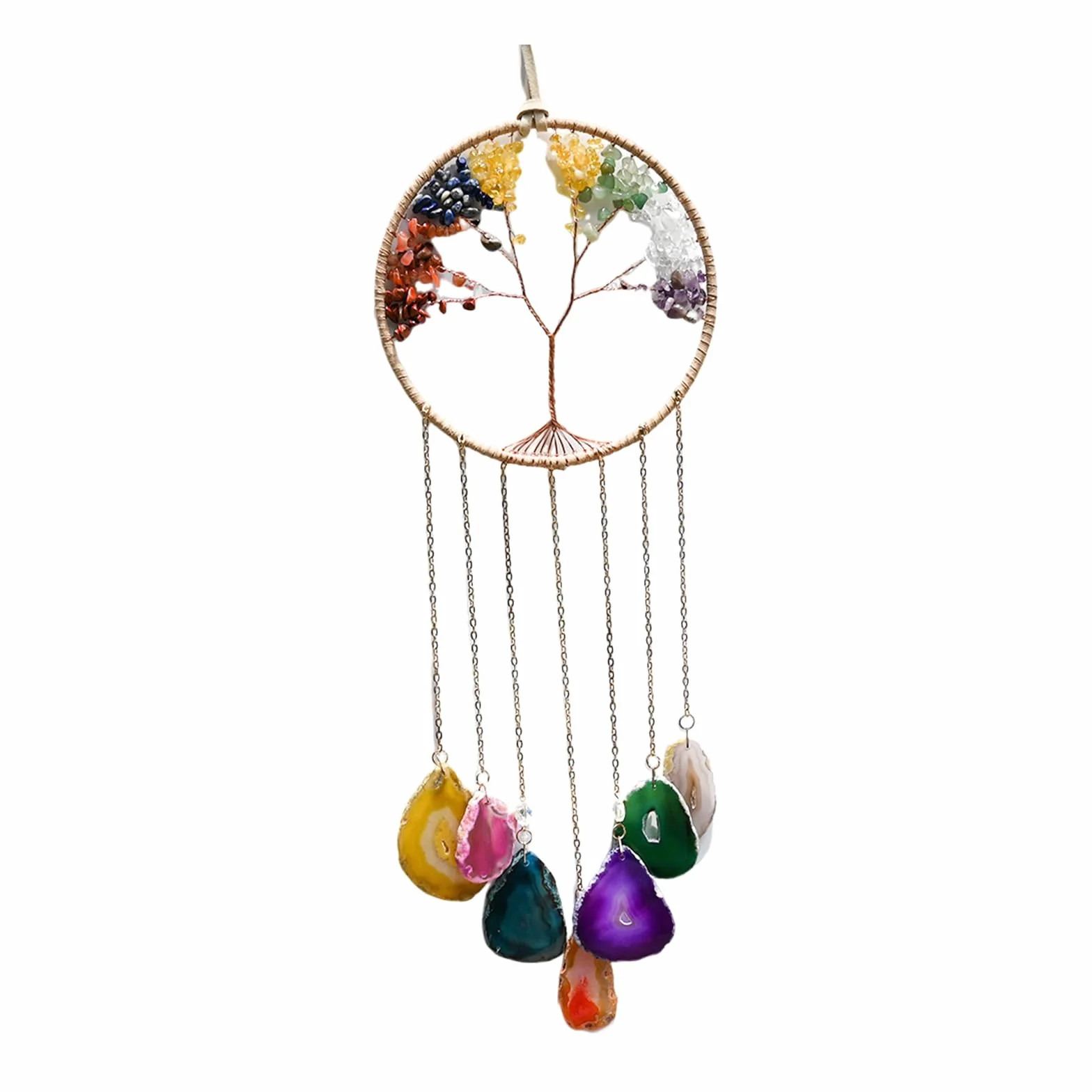 Acchiappasogni Albero della Vita Agata Naturale Intrecciata 7 Chakra 45cm x 16.5cm Decorazione Parete Finestra