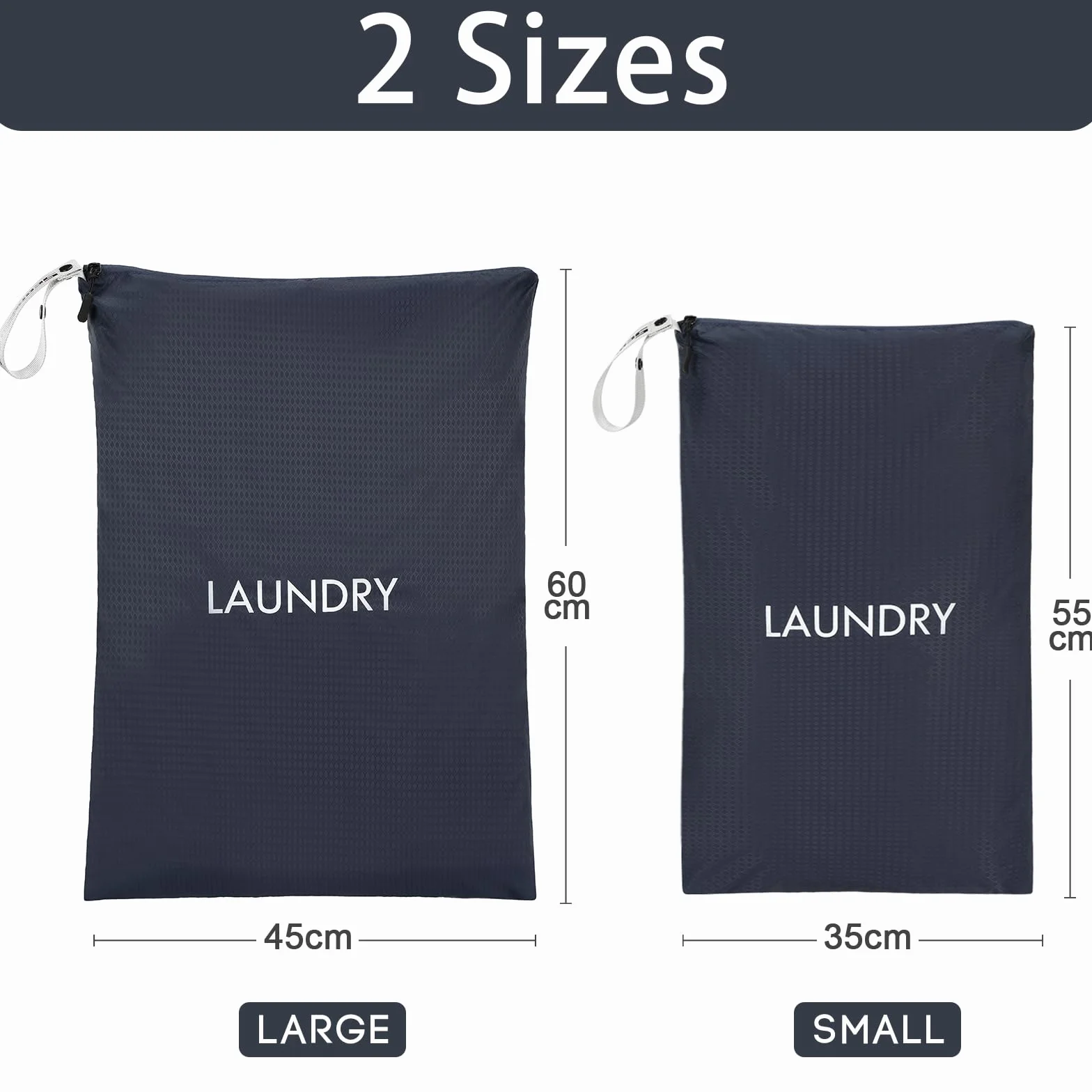 Sacchi da Biancheria, Impermeabile Sacchi di Nylon con Zip, Grande Capacità Sacco Lavanderia Sporca da Viaggio, Riutilizzabile Sacchetto Organizer per Gym, 60 x 45/55 x 35 cm, 2 Pezzi