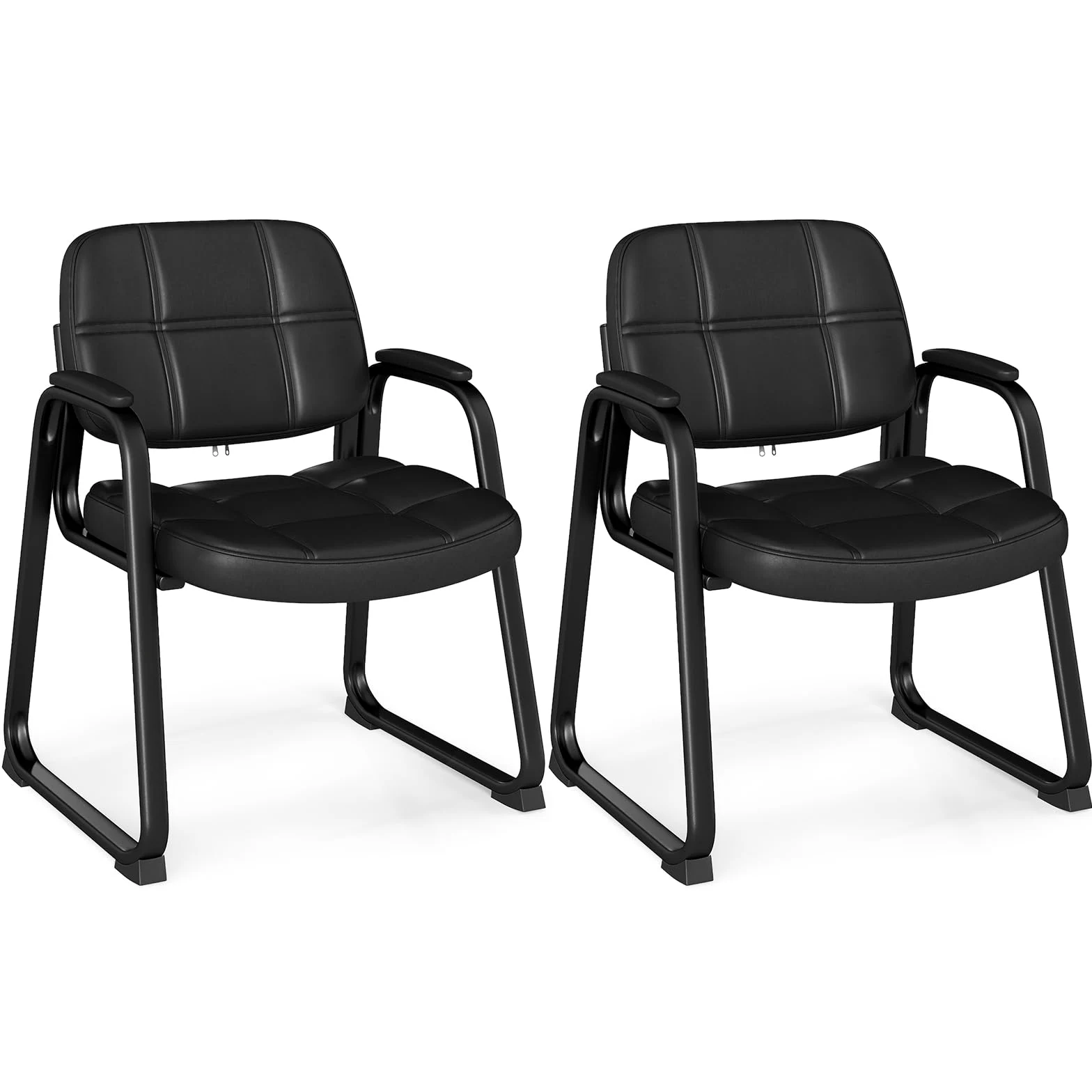 COSTWAY Set di 2 Sedie da Ufficio, Sedia per Sala d'Attesa con Struttura in Metallo, Braccioli Imbottiti, Sedia da Ospiti per Ufficio Riunioni, Portata 120 kg, Nero