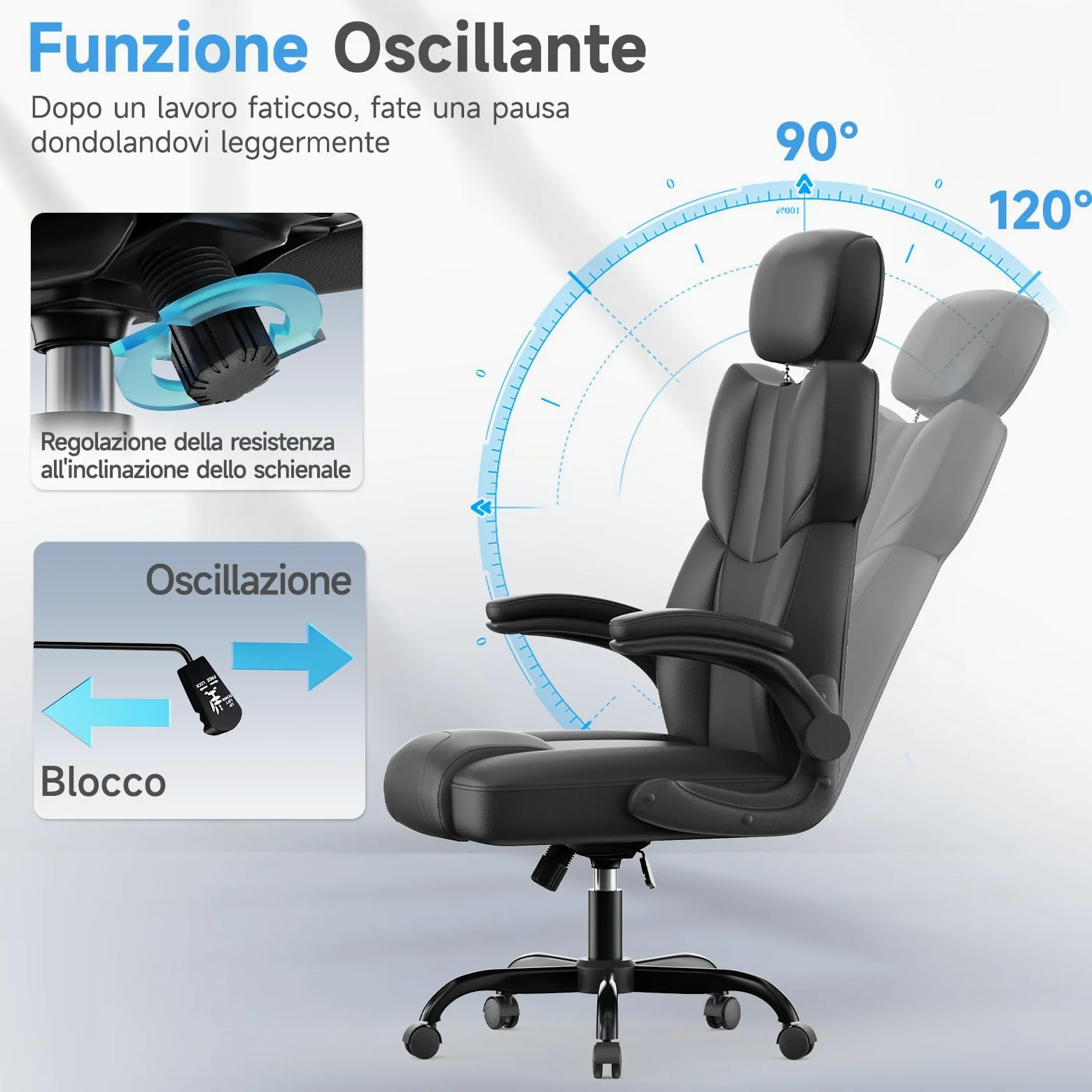 naspaluro Sedia Ufficio Ergonomica con Braccioli Regolabili, Sedia Scrivania con Rotelle, Poltrona Direzionale PU, Supporto Lombare, Schienale Alto 83 cm, Altezza Regolabile e Girevole 360°, Nero