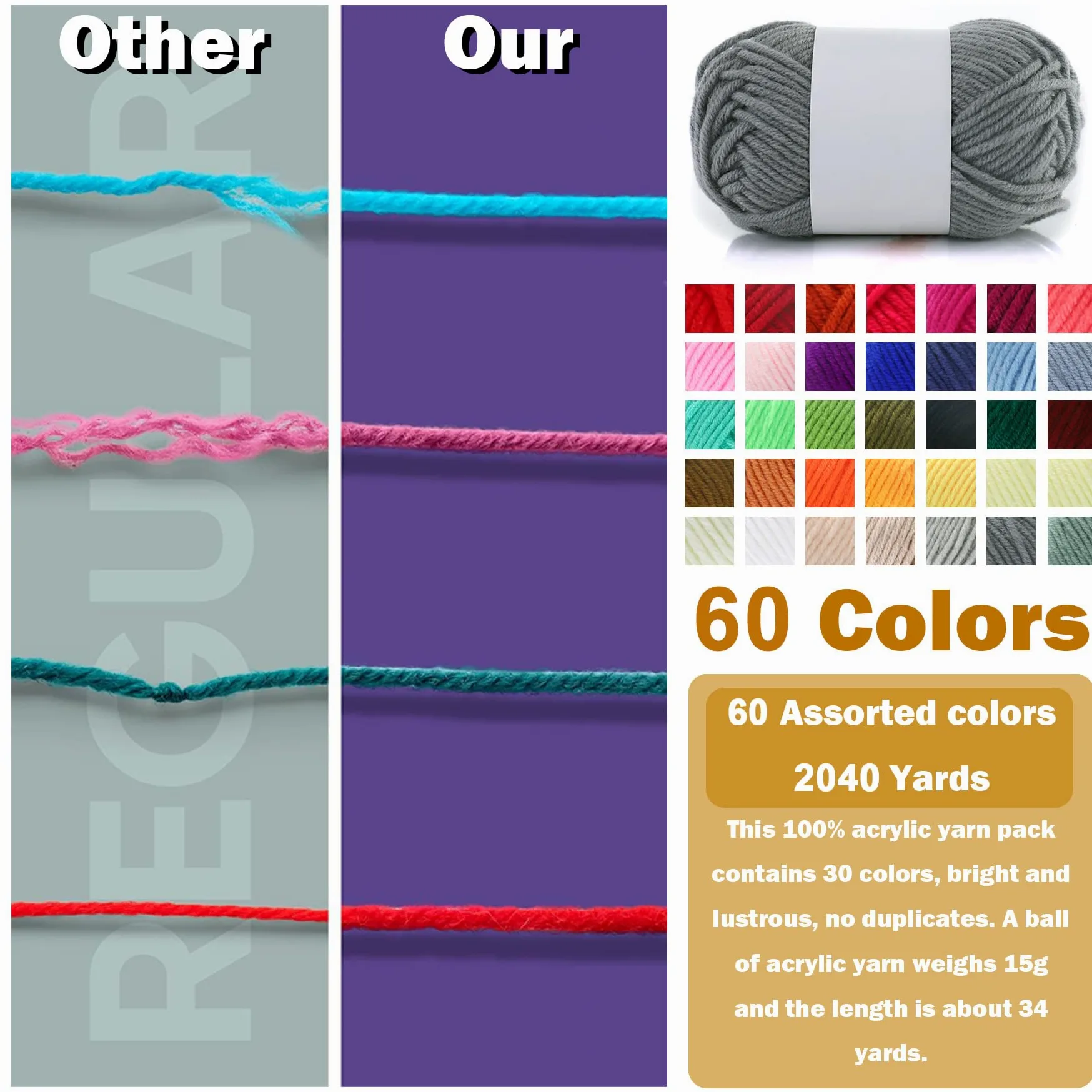 60 Colore Cotone per Uncinetto Filo Filato Crochet Yarn, 60 x 15g Filato Acrilica Lana di Cotone Colorata per Uncinetto Maglieria Crochet Artigianato Fai da Te
