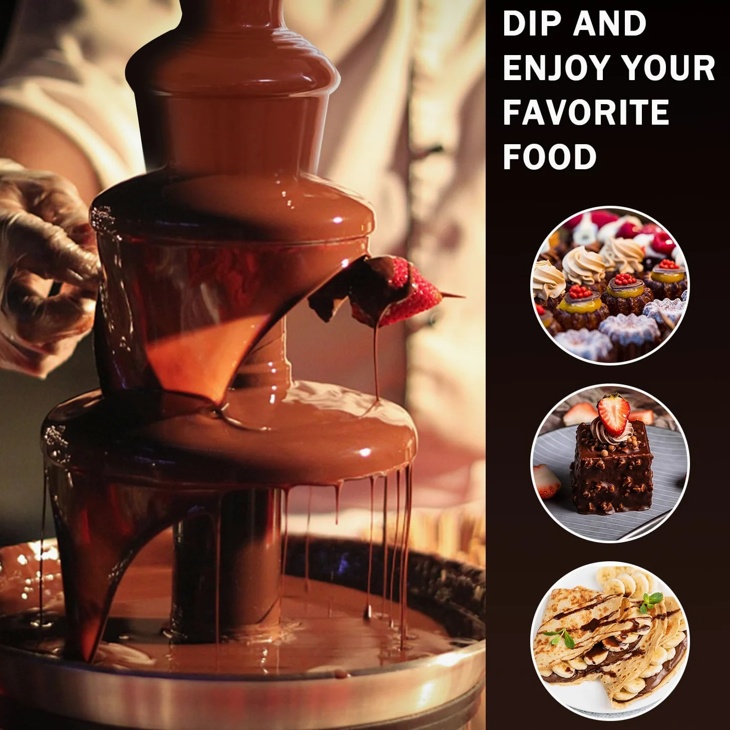 Huanyu 4-tier fontana di cioccolato grandi set di fonduta per il cioccolato Fontana elettrica di cioccolato macchina di fonduta di cioccolato set per nozze di partito e compleanno