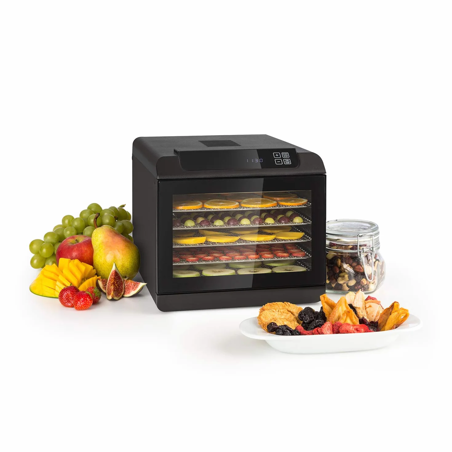 KLARSTEIN Arizona - Disidratatore, Essiccatore di Carne e Frutta, Essicatrice, 500 Watt, 35-70 ° C, 6 Ripiani Lavabili in Lavastoviglie, Nero