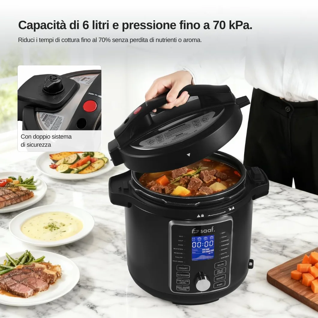 Saaf Multicooker con Airfryer 6L Set 15 Pezzi 24 Programmi Slowcooker Digitale