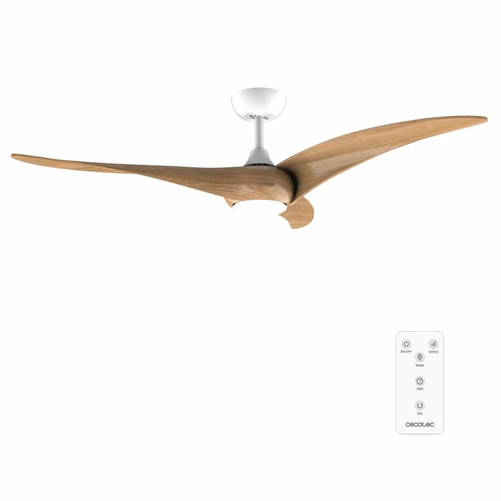 Cecotec Ventilatore da Soffitto con Luce EnergySilence Aero 5295 WhiteWood. 40 W, Diametro 137 cm, Lampada a LED, Telecomando, 6 Velocità, Timer Fino a 8 Ore, 3 Pale, Estate/Inverno,