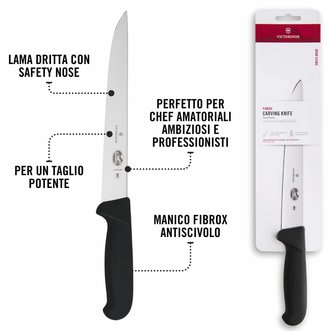 Victorinox Cutlery 20,3 cm carving Knife, Stiff Blade, Black Fibrox Handle
