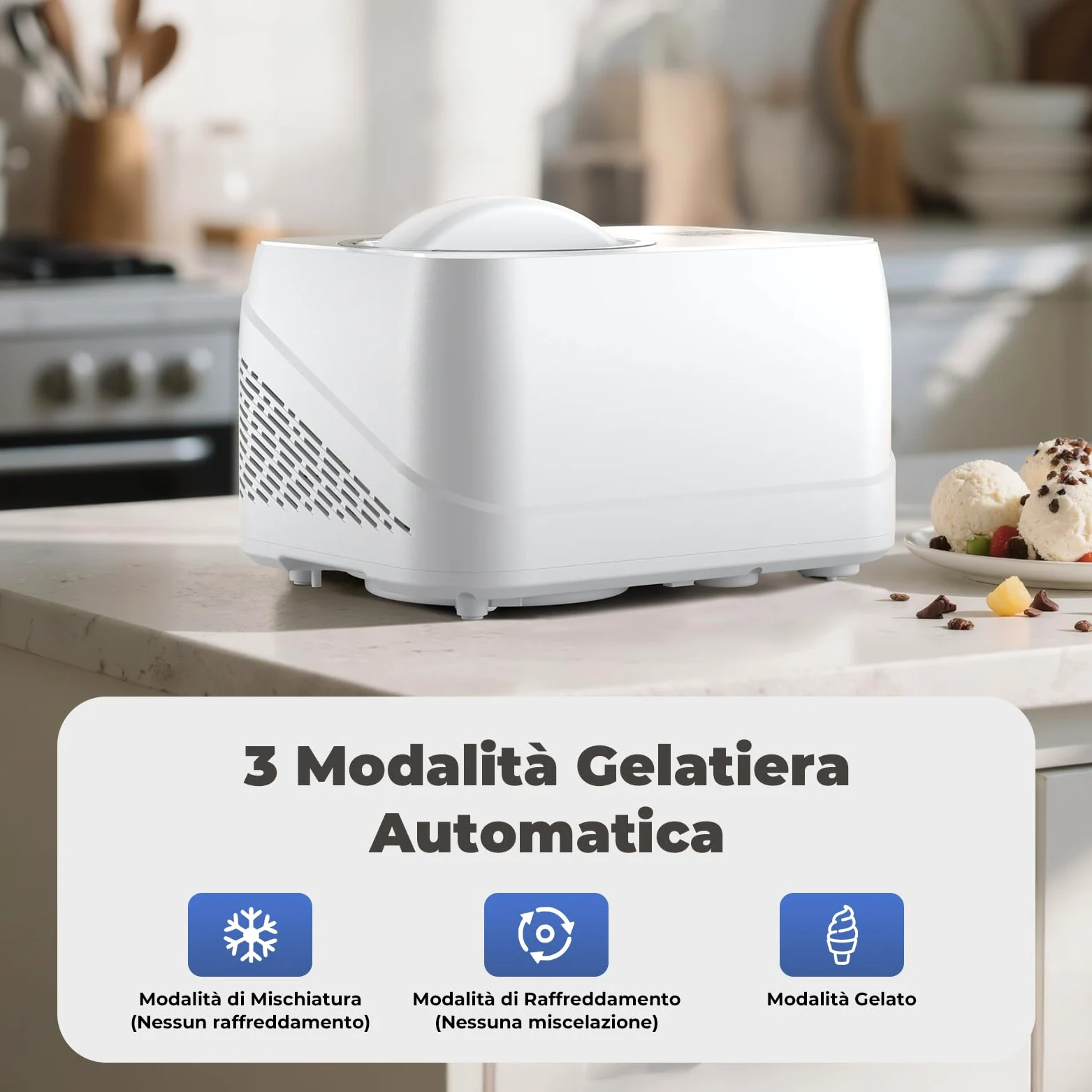 Gelatiera con Compressore 1L, Autorefrigerante Gelatiera per Gelato Professionale, Macchine Gelato con Ciotola Estraibile in Alluminio/Spatola/Tazze Graduate