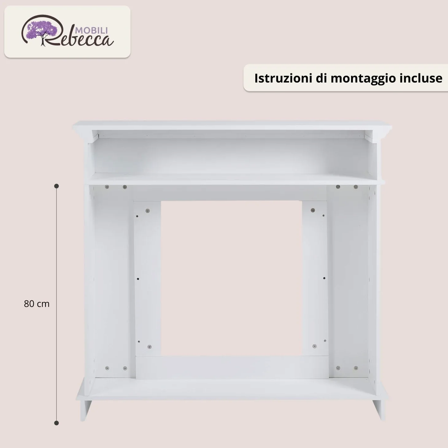 Rebecca Mobili Cornice decorativa caminetto, decorazione camino bianca, di legno, stile tradizionale, per soggiorno - Misure 100 x 109 x 26 cm (HxLxP) - RE4800