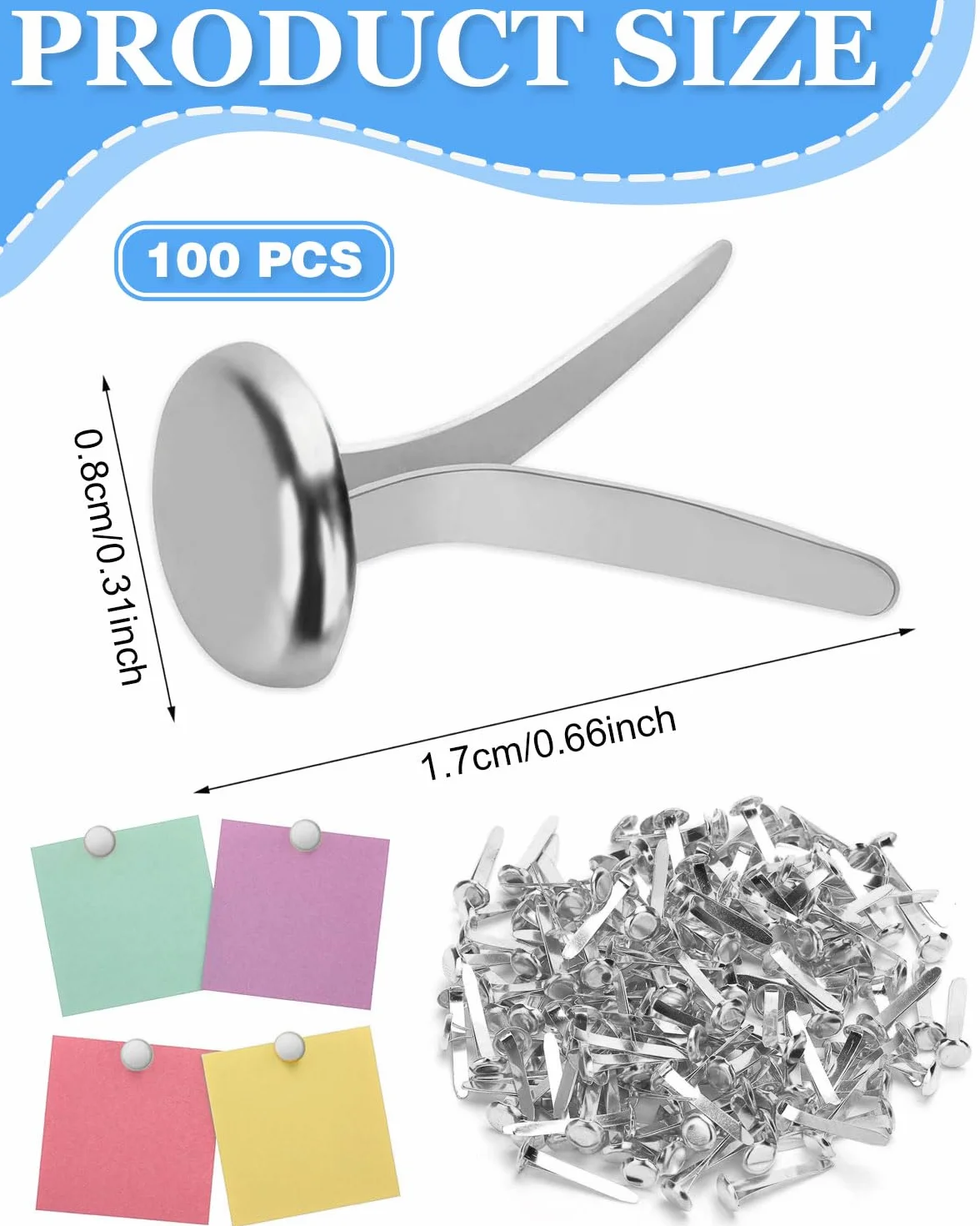 Fermacampioni Mini Colorati Metallo 100 Pezzi per Scrapbooking Fai da Te Argento