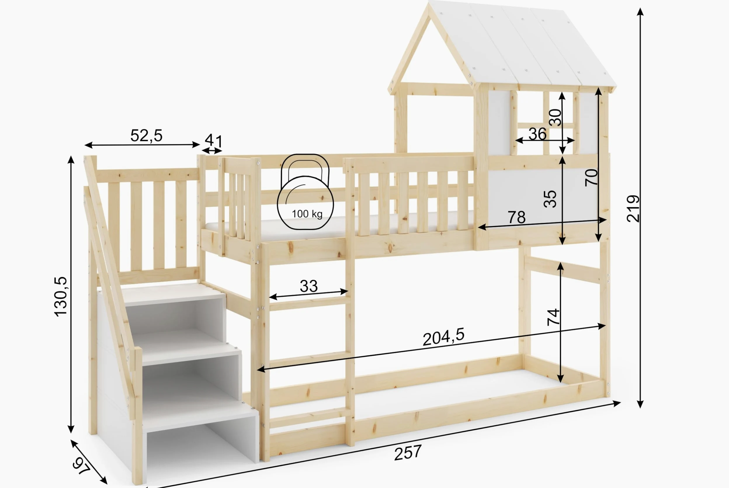 Interbeds Letto a soppalco con scivolo e scaletta, letto a castello, letto in legno, letto per bambini con rete a doghe, letto gioco (con scaletta) (Soppalco con scale)