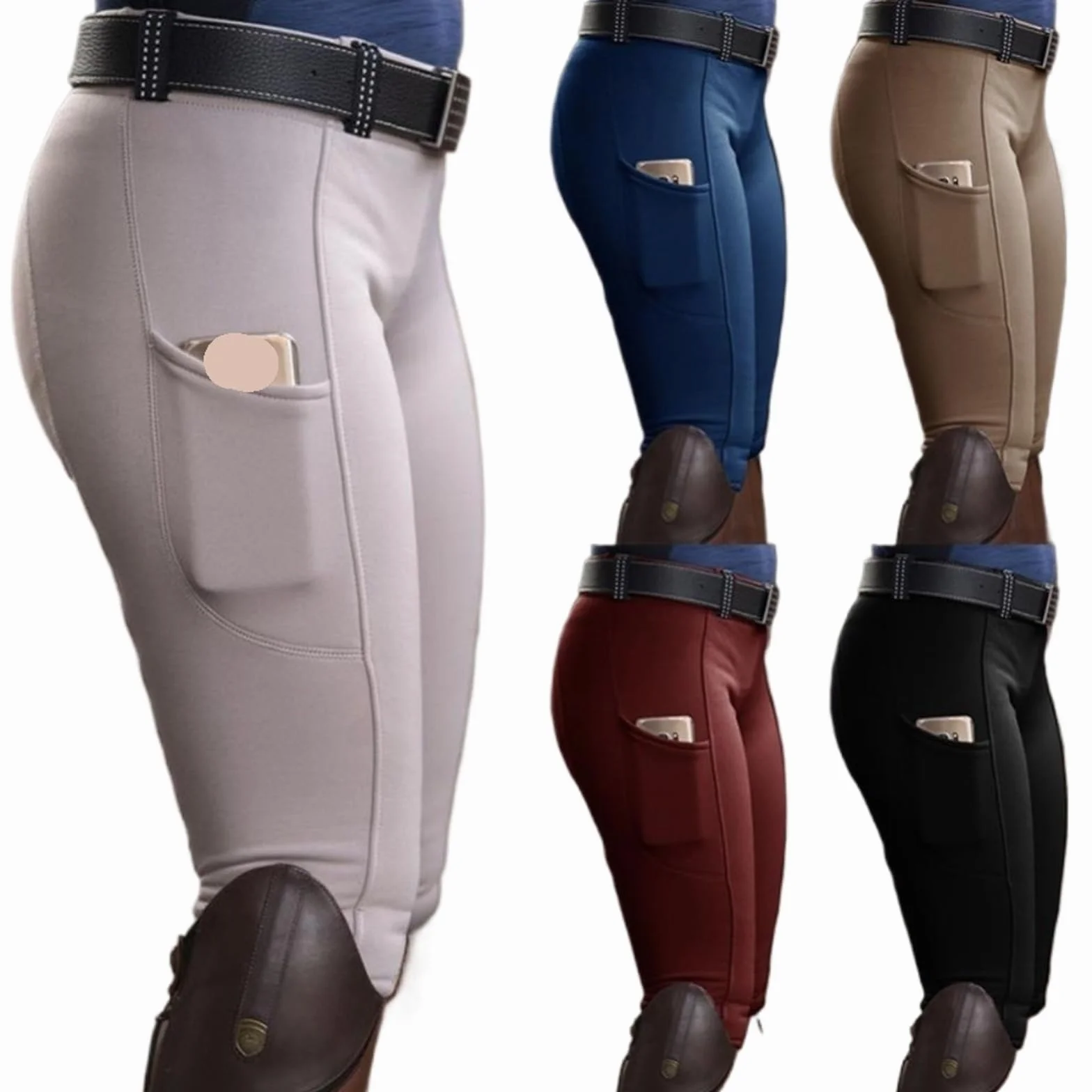 Pantaloni da Equitazione Elastici a Vita Alta Donna Uomo Nero XL