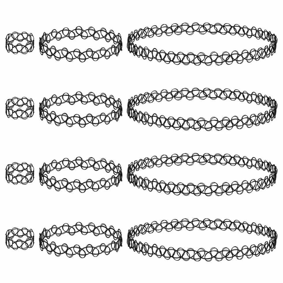 Set di 12 Collane Girocollo Nero Choker Gotiche Retrò Plastica Elastica
