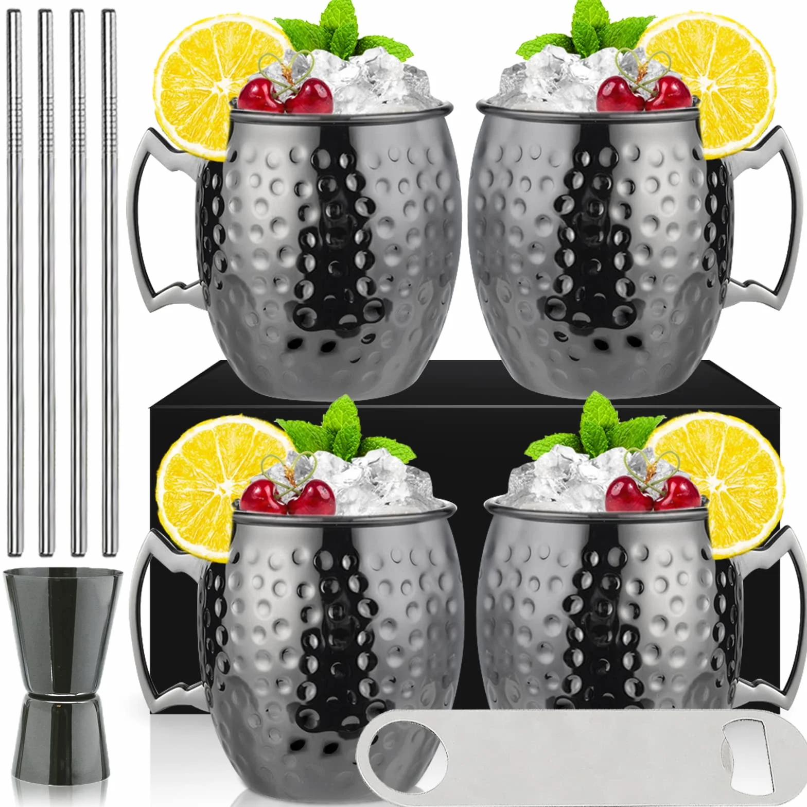 Moscow Mule Set di 4 Tazze in Acciaio Inox Nero Gunmetal 510 oz