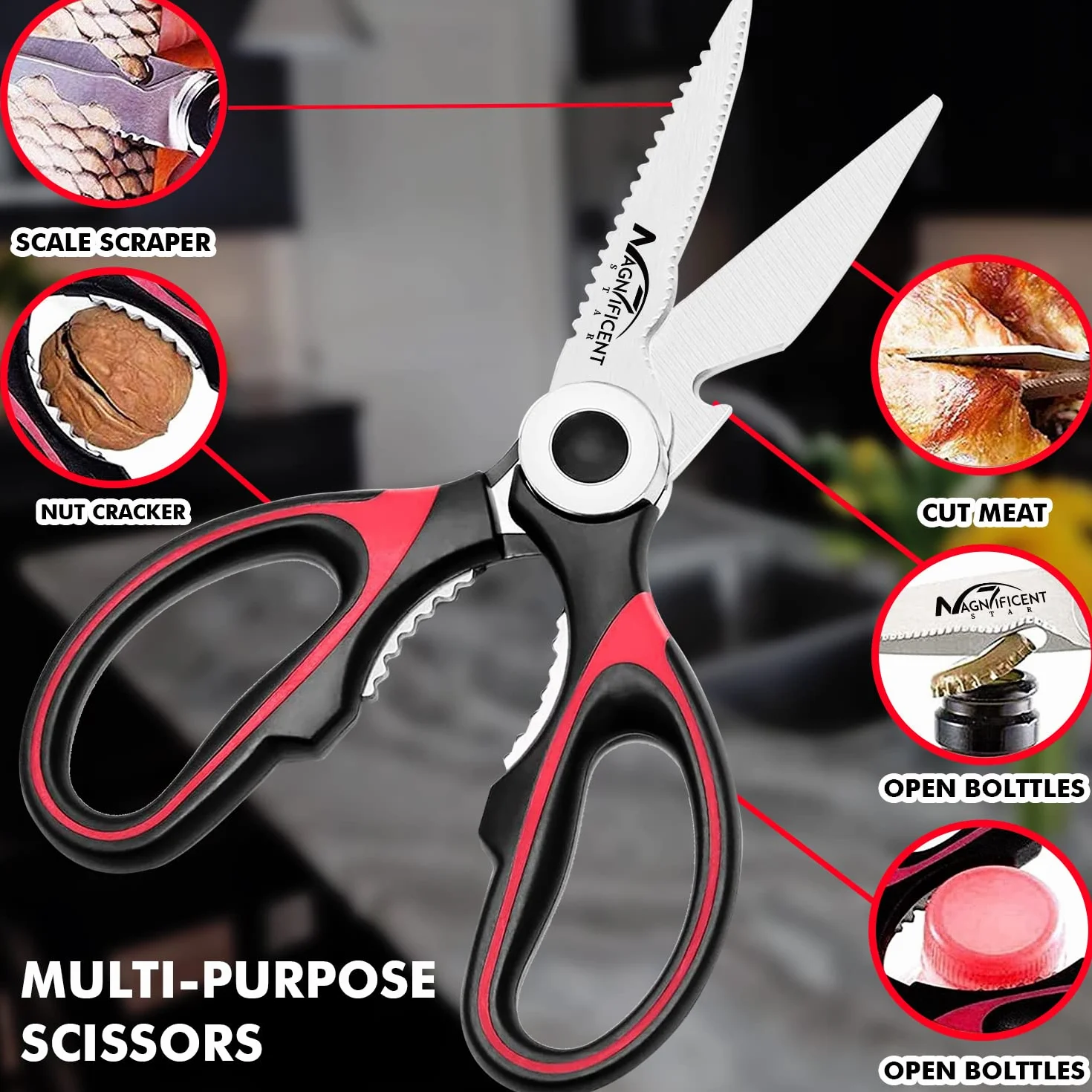 Magnifiche forbici da cucina multifunzionali con copertura sicurezza, impugnatura morbida