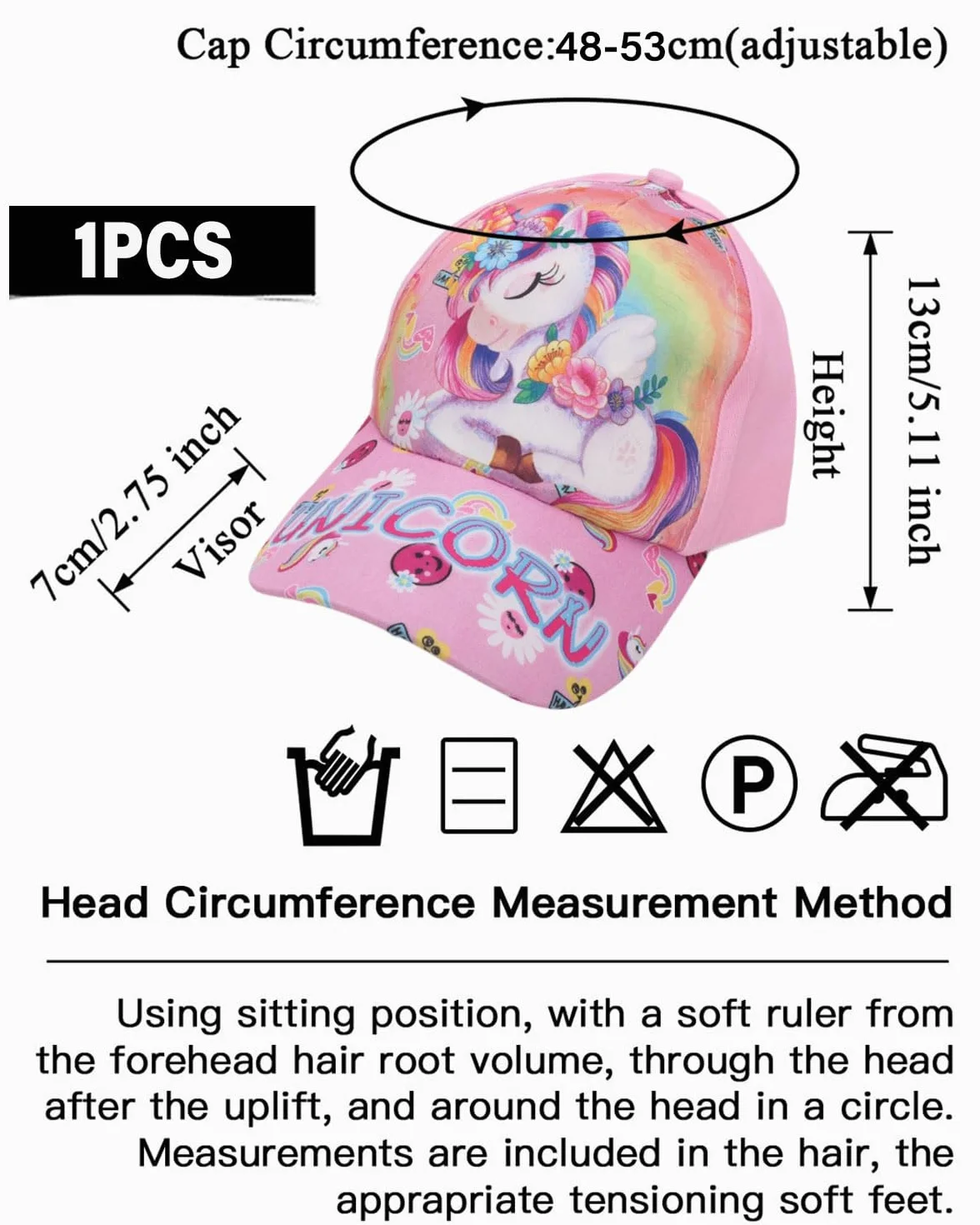 Berretto da Baseball per Ragazze in Cotone Snapback Unicorno