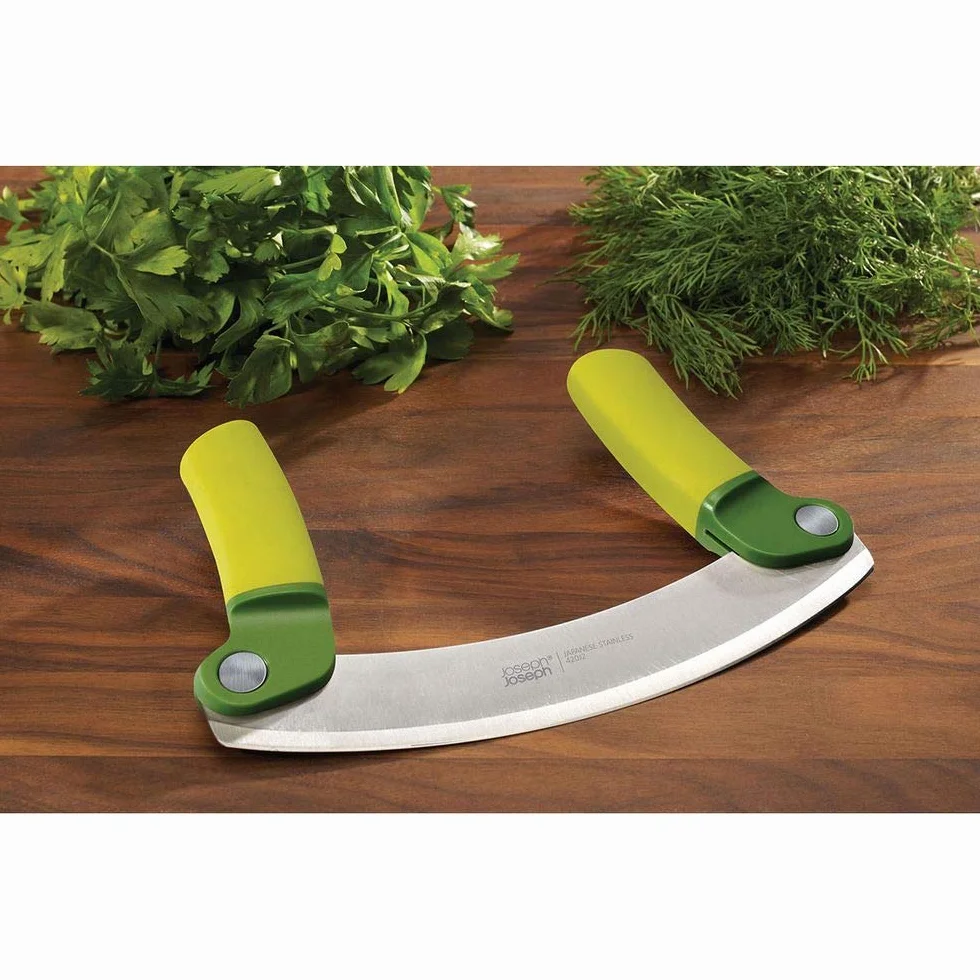 Joseph Joseph - Mezzaluna da Cucina, Lama in Acciaio Inox 18 cm, Pieghevole - Verde