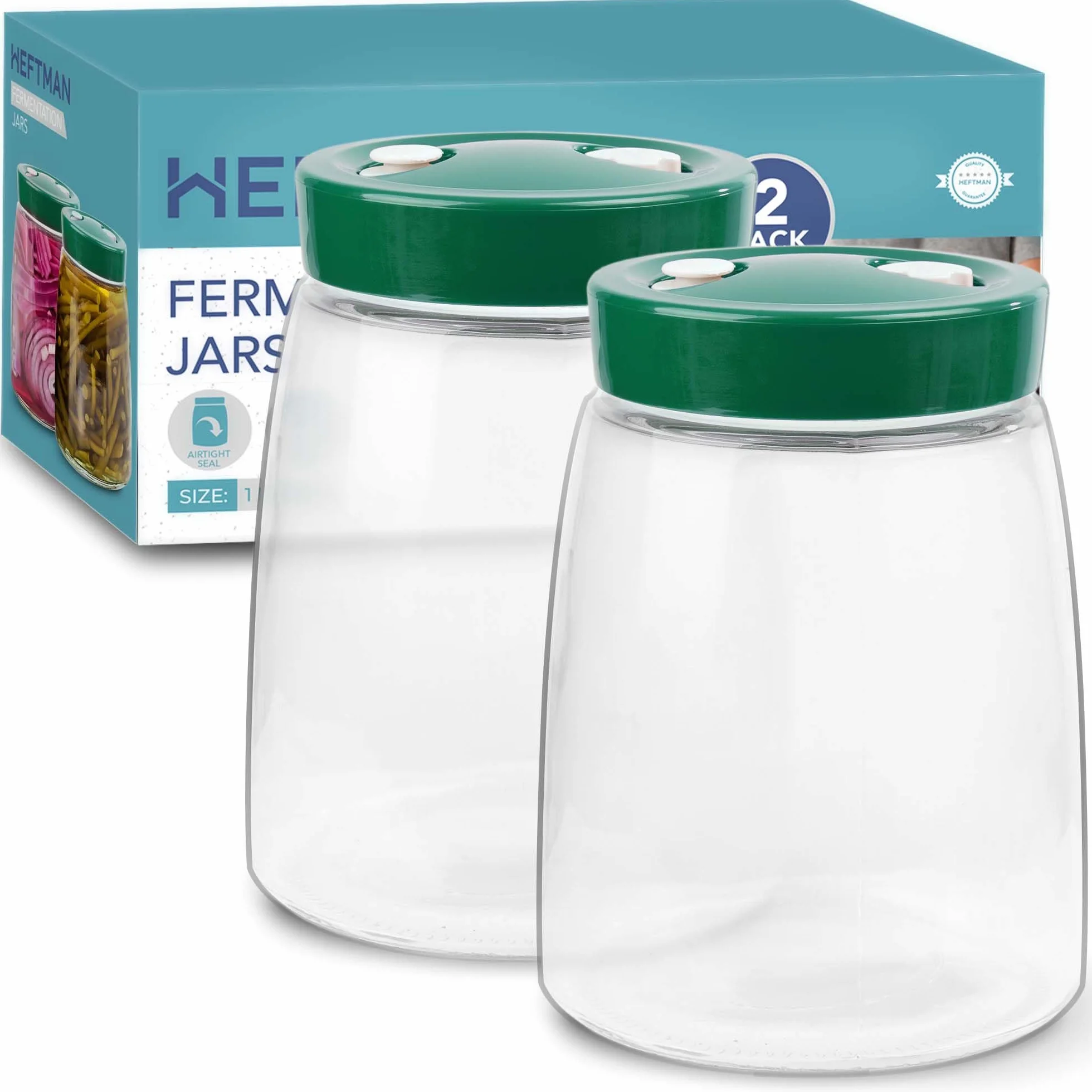 HEFTMAN Barattolo per fermentazione con presa d'aria 1,4 litri confezione da 2 (verde)