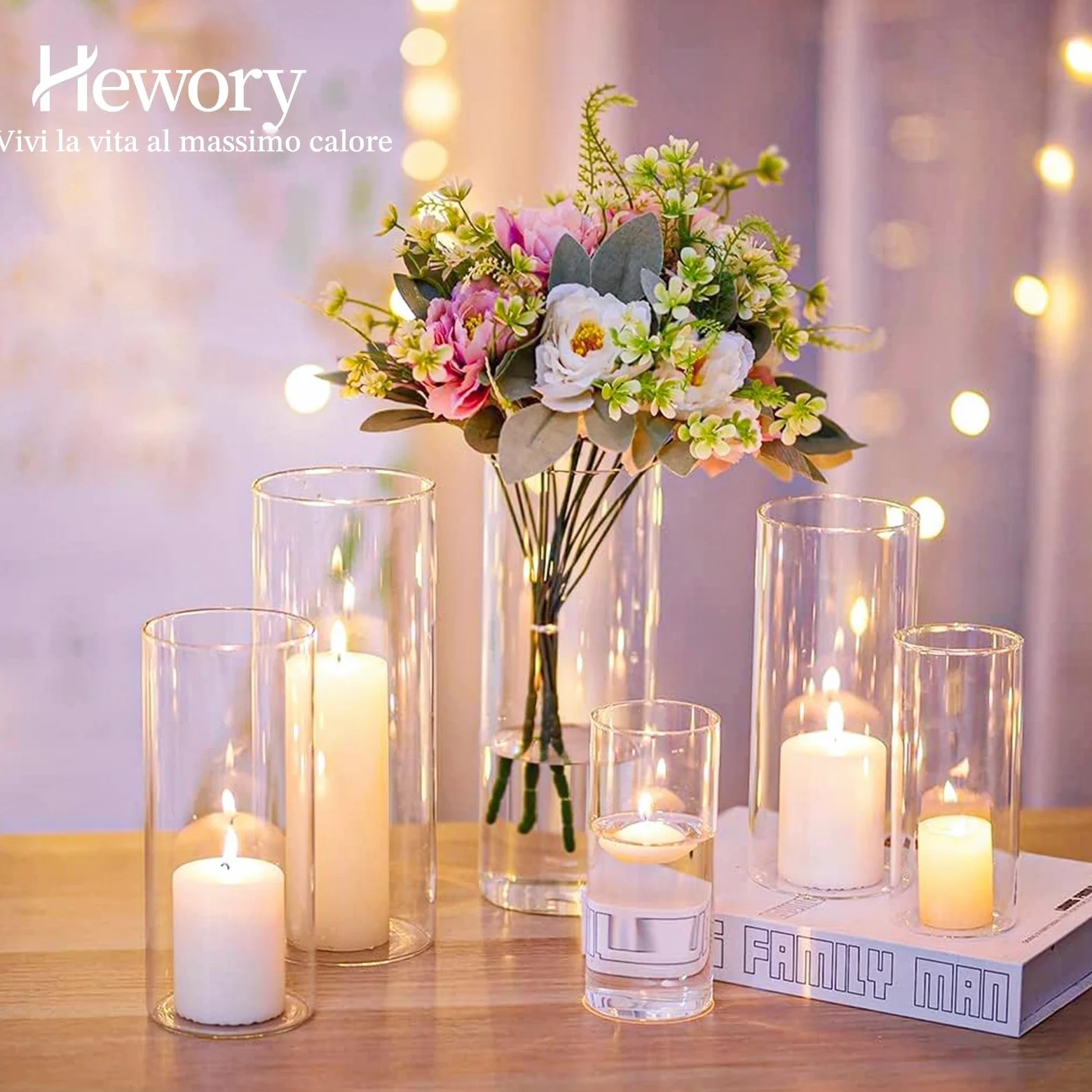 Portacandele Vetro Vaso Candele Galleggianti: Hewory Set di 12 Porta Candela Cilindrici in Vetro Trasparente Vasi per Centrotavola Decorative Cilindrico Candelabro