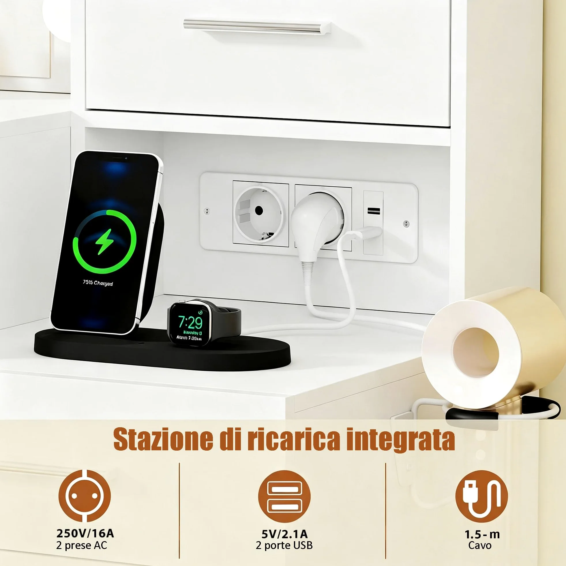 ANWBROAD Grande Toeletta con Specchio e Luci, Luminosità Regolabile, Bianco | Toeletta Trucco con Prese, Tavolo da Trucco con 15 Cassetti e 7 Ripiani Aperti per Camera da Letto Postazione Trucco BDT37W