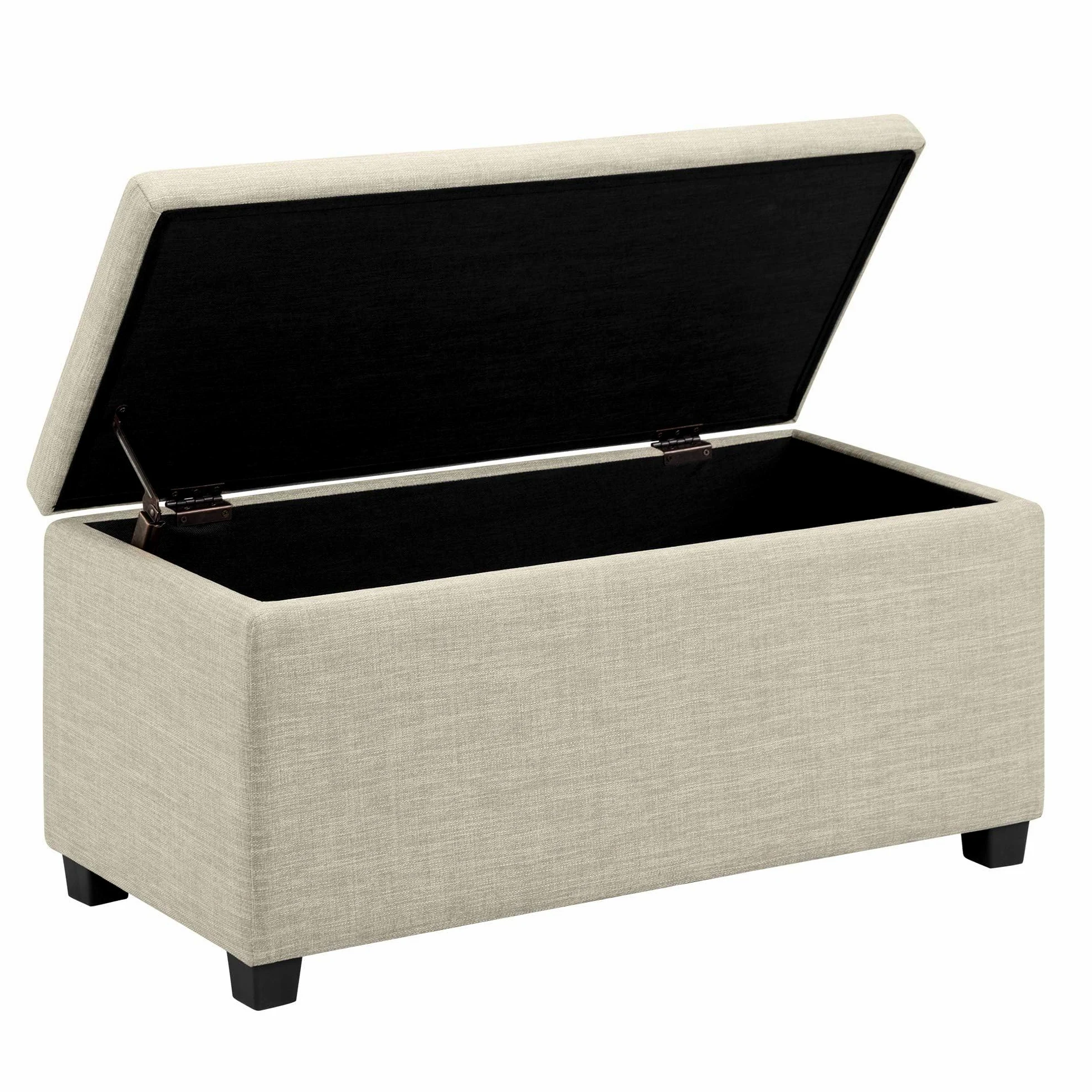Amazon Basics Pouf rettangolare imbottito Poliestere, contenitore portaoggetti e panca da ingresso, poggiapiedi, Beige, 42 x 91 x 43 cm (L x P x A)