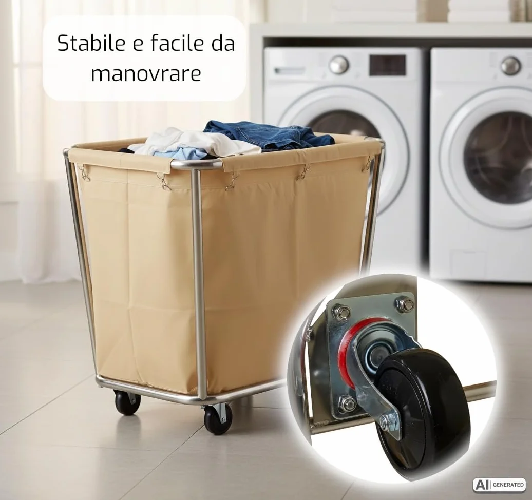 SARO AF 264 - Carrello portabiancheria, da 900 x 650 x 850 mm, con struttura in acciaio inox, sacco in cotone rimovibile, per circa 25 kg di biancheria