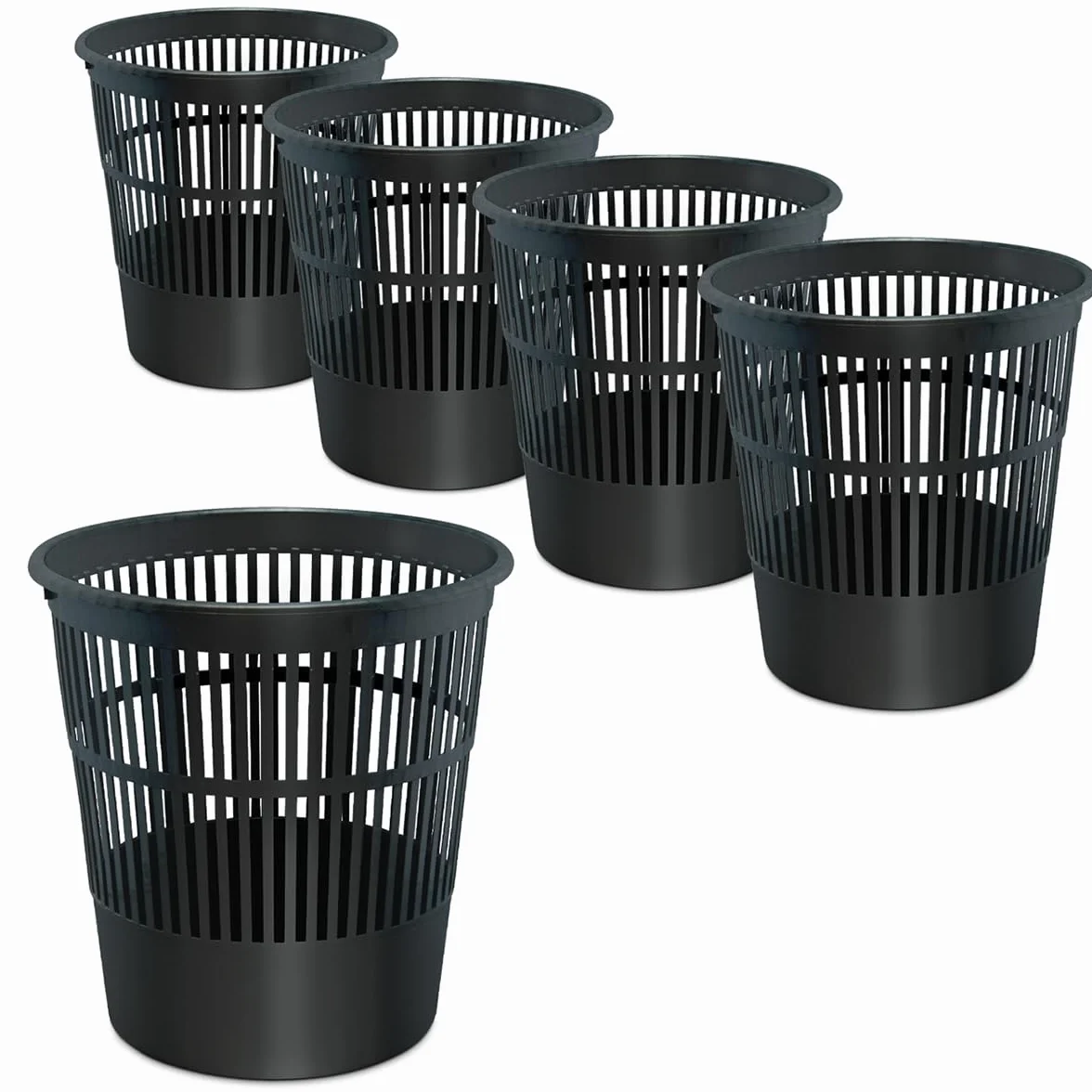 Waytex Set 5 pattumiere ufficio nero – Cestini plastica traforata 16 l
