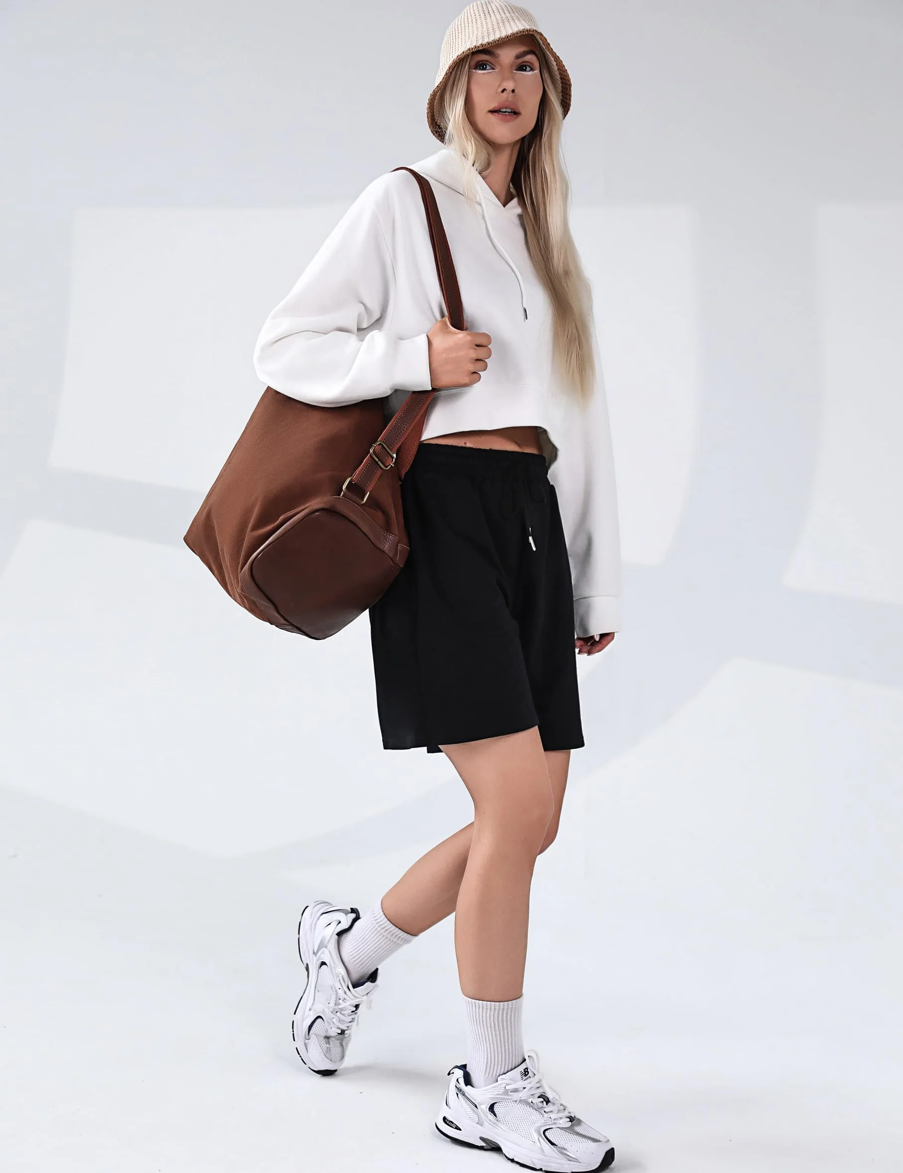 Pantaloncini Donna Estivi in Cotone Vita Alta con Tasche e Coulisse