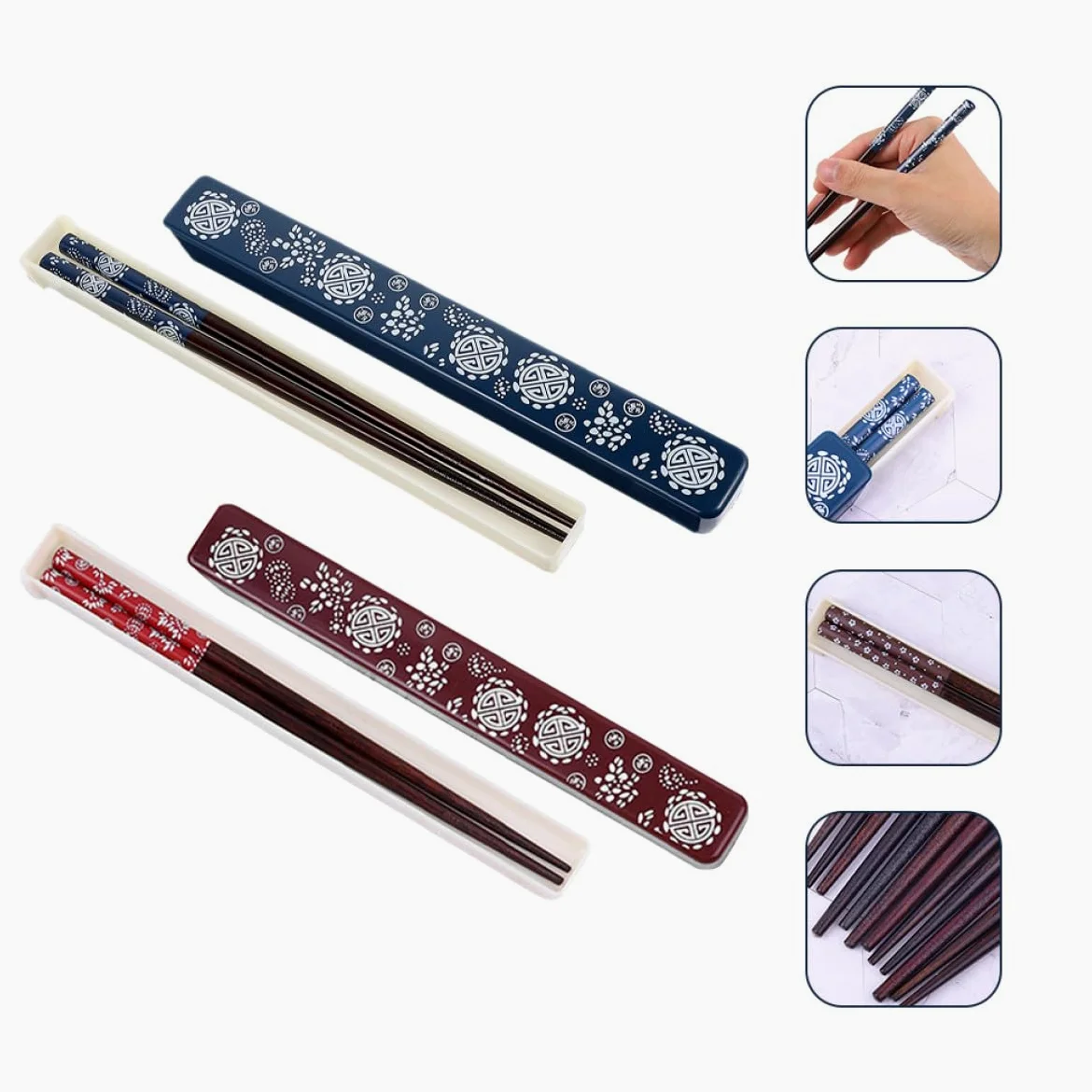 Homoyoyo Set 2 Bacchette in Legno con Custodia Portatile ABS Bacchette Antiscivolo per Sushi per Uso Quotidiano Viaggio e Campeggio