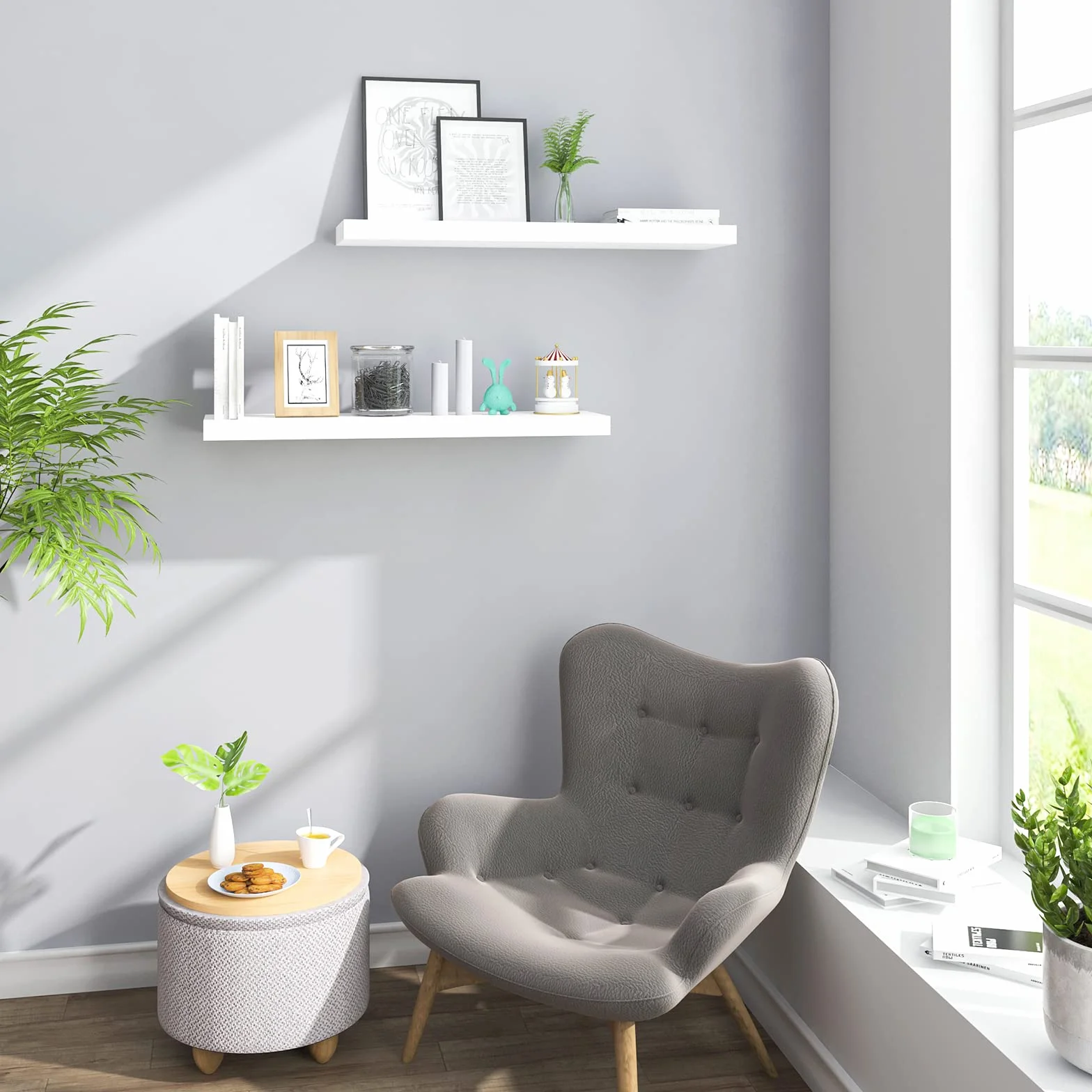 WOLTU Mensola da Parete in Legno MDF Bianca set di 2