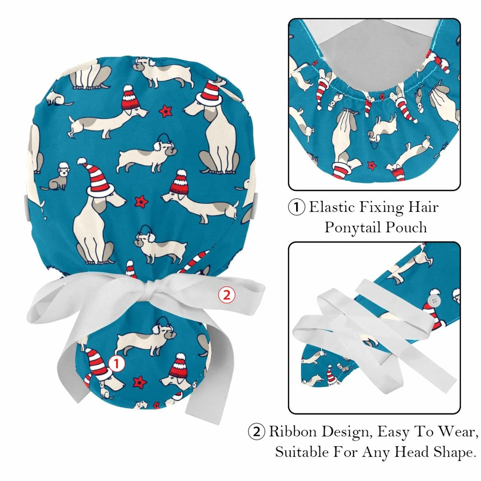 JDEZ 2PCS Cappelli da Lavoro per Gli Uomini Cartamodello Natalizio del Cucciolo di Bassotto Cappelli da Lavoro Regolabili per Donne Cappelli Bouffant con Fascia antisudore