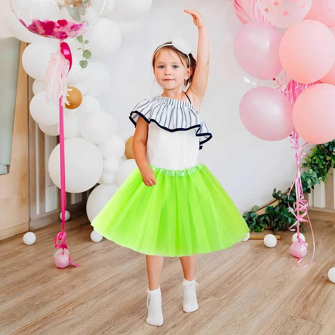 tulle Tutù gonna corta elasticizzata per bambine, gonna da festa in tulle 3 strati (giallo-verde)