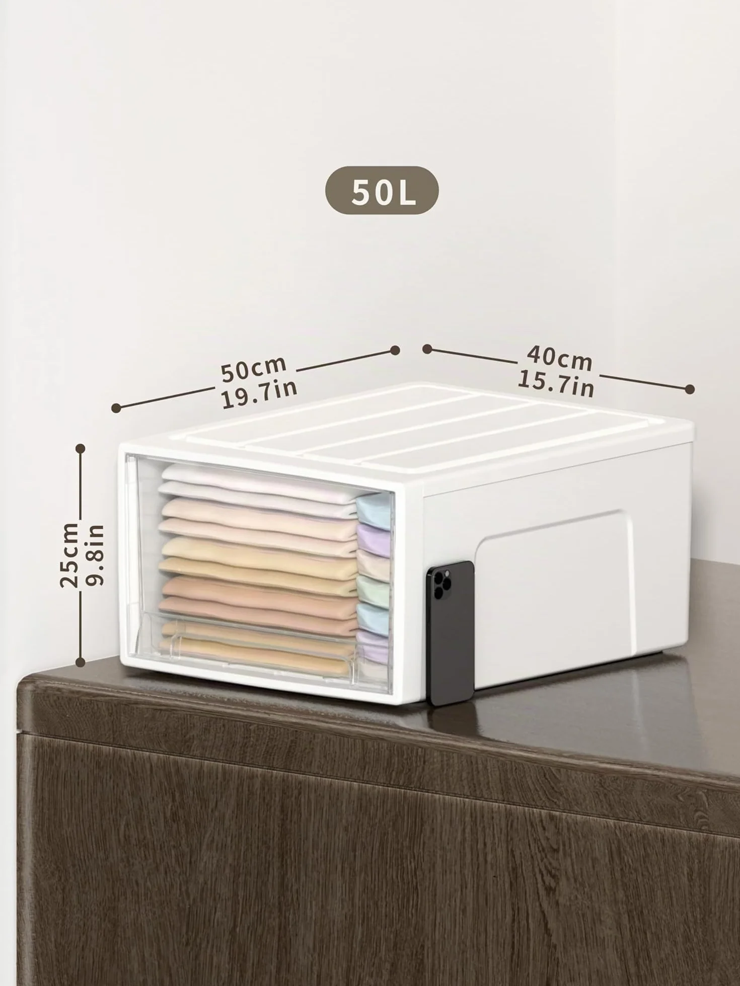 Cetomo Cassettiera 50L*3 PP Bianco e Trasparente Torre Impilabile Stoccaggio