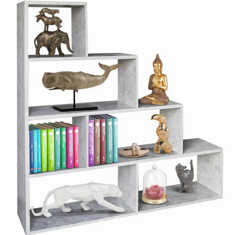 BAKAJI Libreria Scaffale A Scala Simms Legno MDF 4 Ripiani Casa Ufficio Per Riporre I tuoi Libri E Oggetti Vari (Rovere)