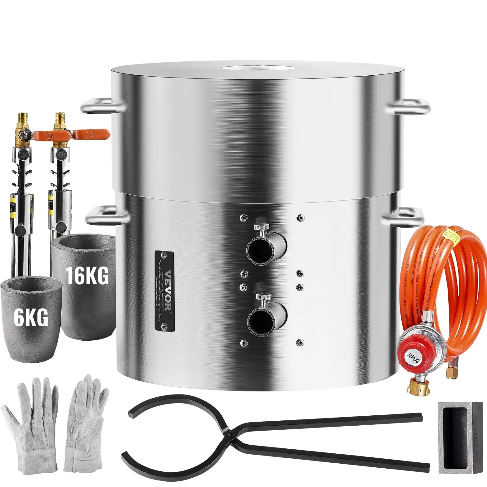 VEVOR Set forno a fusione propano, 16 kg, a gas, in metallo, a doppio bruciatore, fonderia, forno a casa con crogioli e pinze, strumento di fusione per oro, argento, rame, alluminio, riciclaggio dei