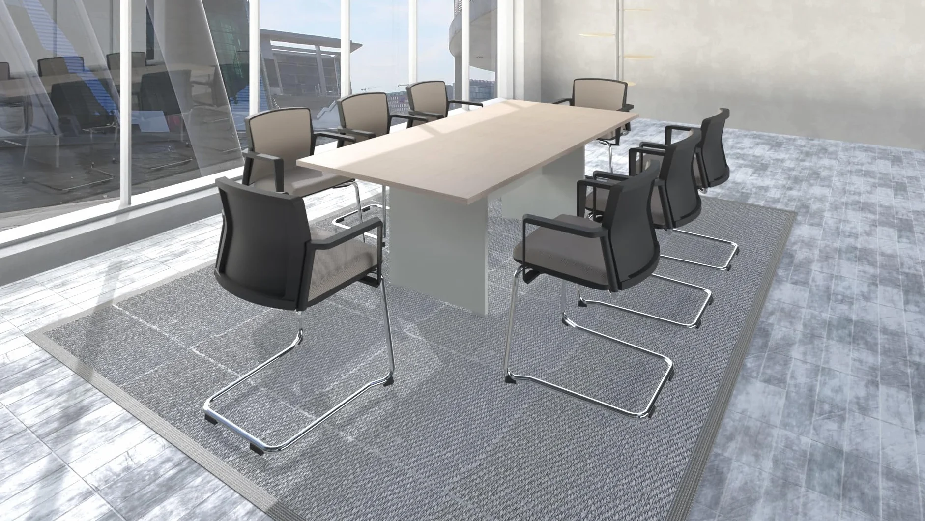 FBasic Tavolo Riunioni Rettangolare in legno - Rovere Bianco - 210x100x73,6 cm