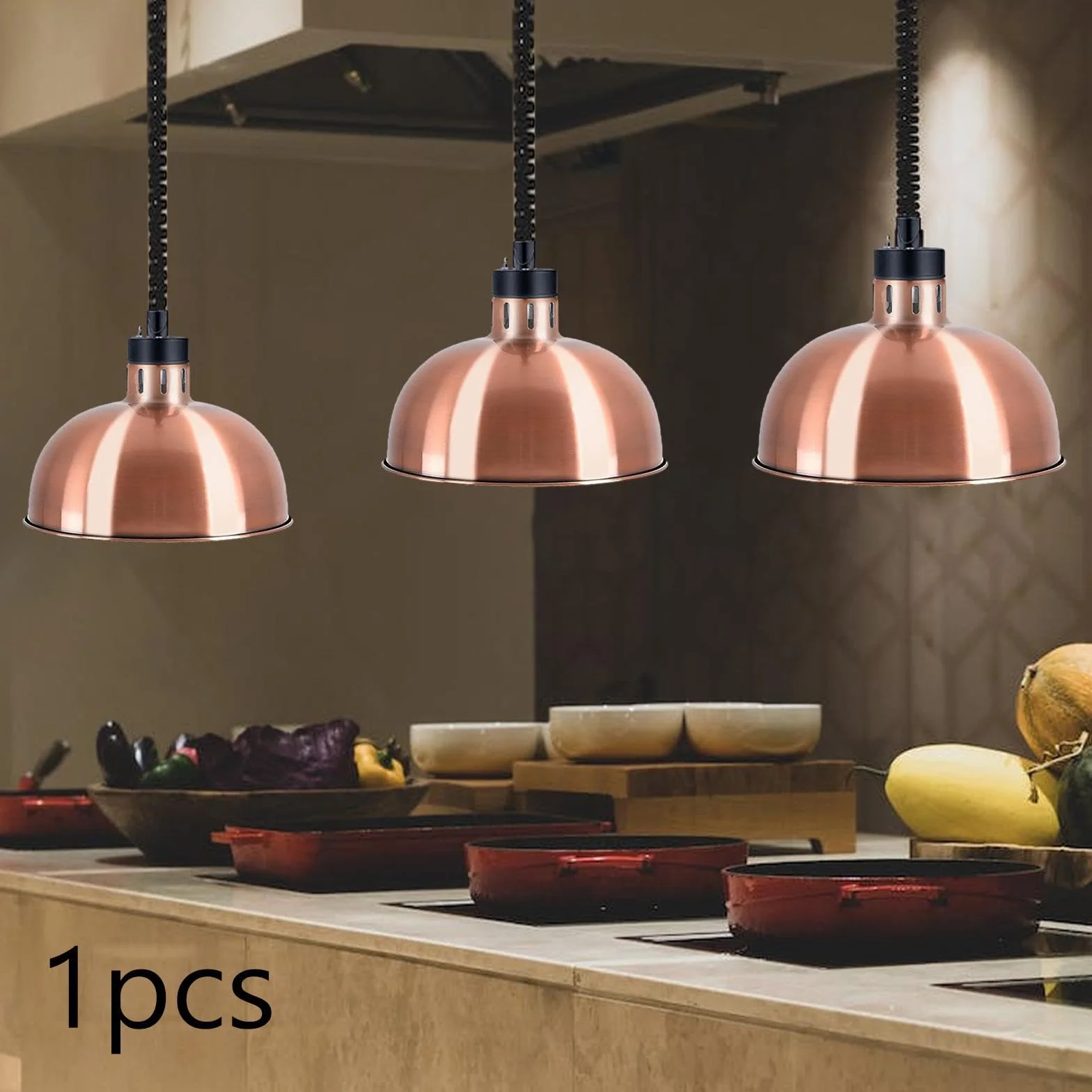 Lampada Termica per Alimenti, Bronzo, Lunghezza Regolabile 60-180 cm, Senza Lampadina, Riscaldamento Uniforme