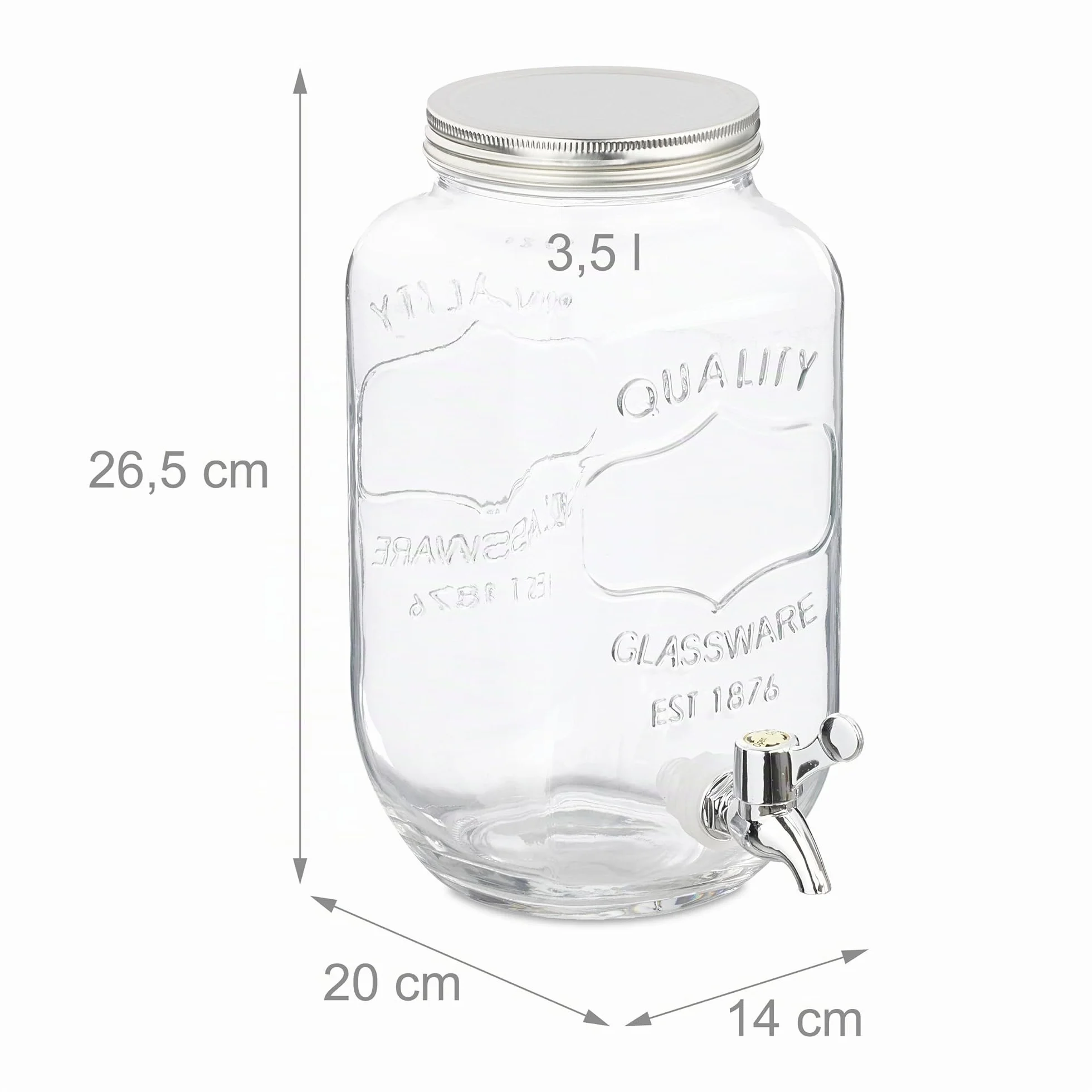 Relaxdays Erogatore Bevande 3,5 L Vetro con Rubinetto e Coperchio