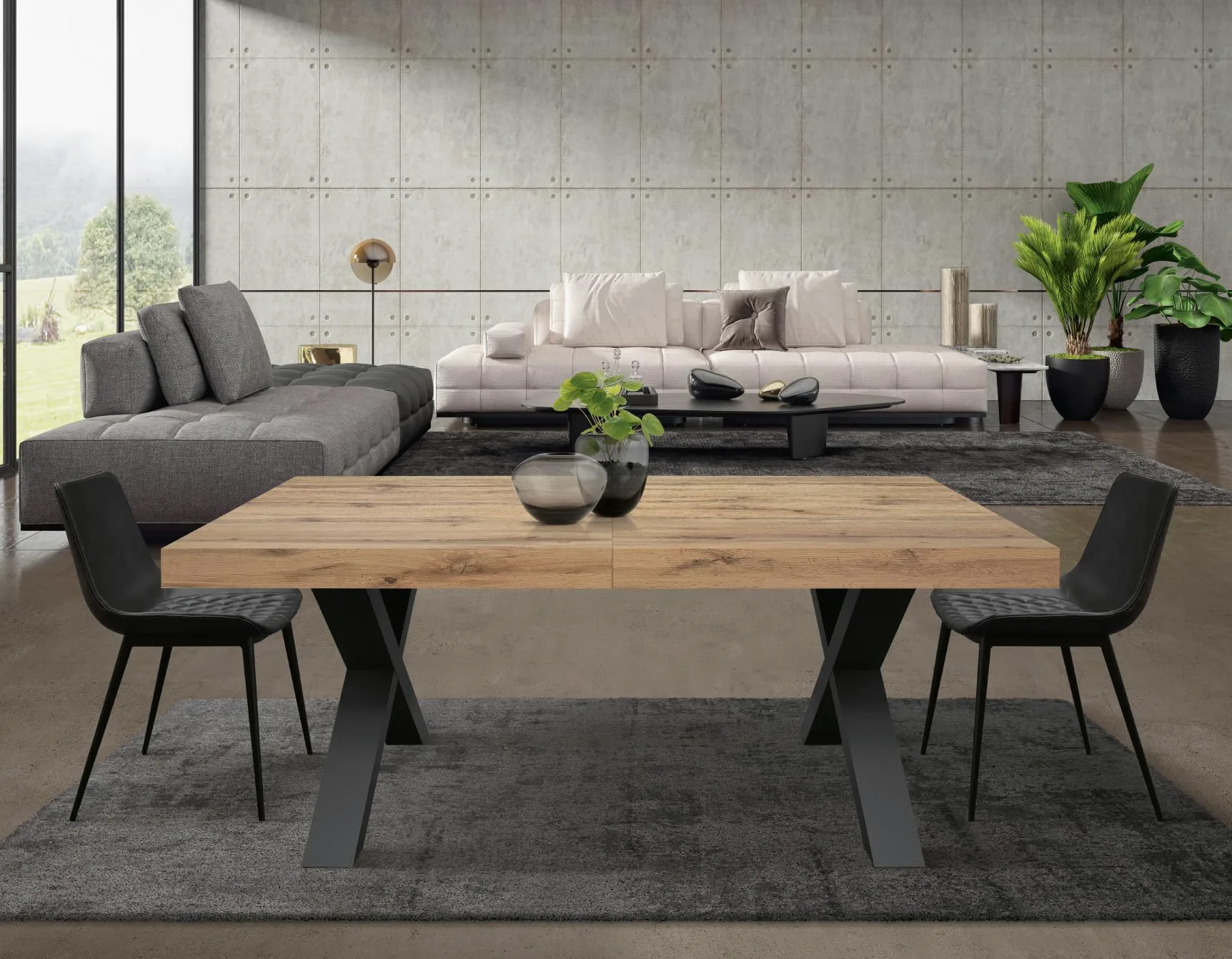 PAZZO DESIGN Tavolo Allungabile Marco, Tavolo Soggiorno, Cucina, Gambe Incrociate X Nere, Made in Italy, Rovere Rustico, 180x90x76 cm - id_1998