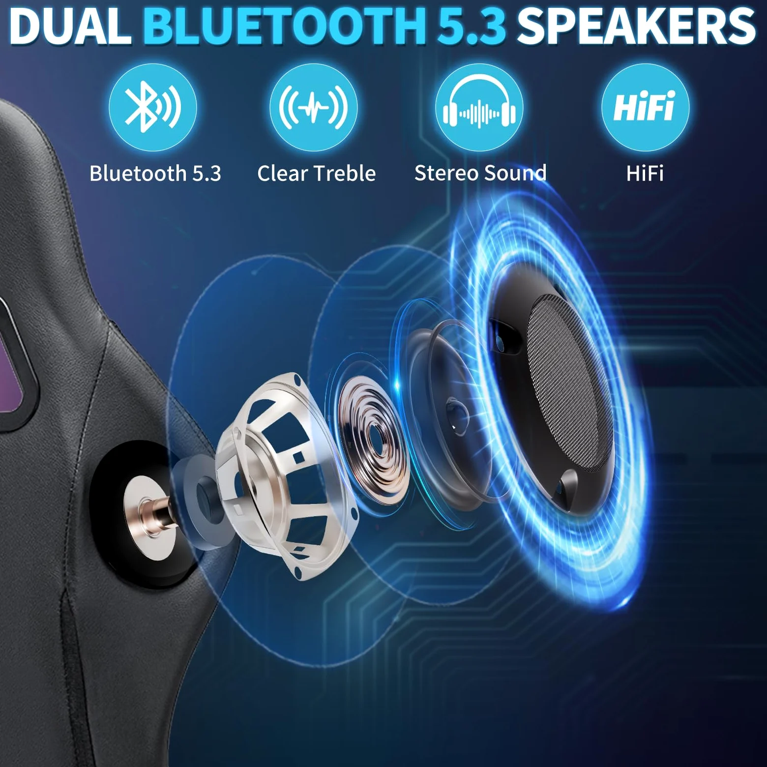 Sedia da gioco con altoparlanti e luce LED, sedia ergonomica per computer con massaggio e poggiapiedi, sedia reclinabile per videogiochi per adulti, supporto regolabile in vita, rosso e nero