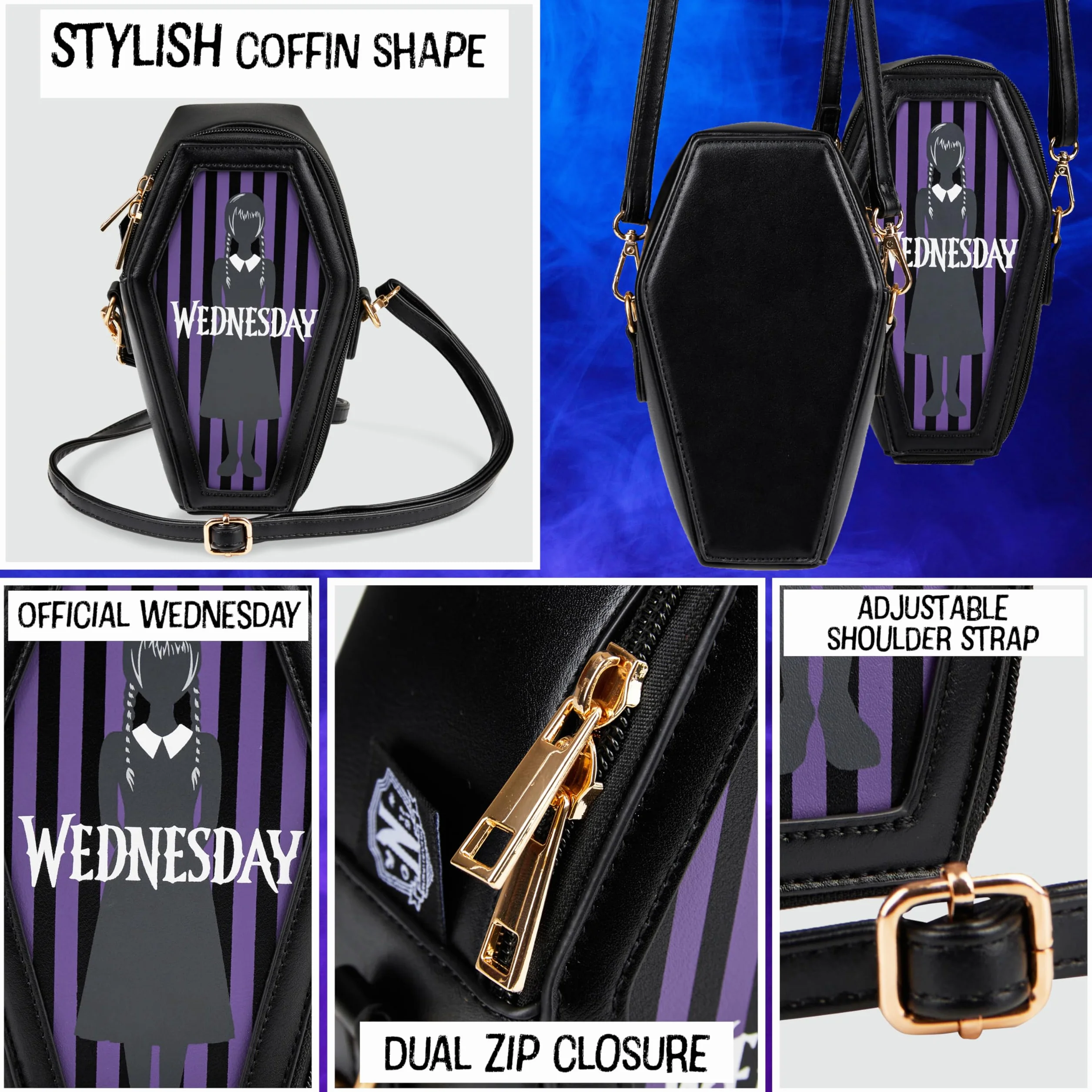 Wednesday Borsa Bambina Adolescenti Borsetta Tracolla Ragazza con Cinturino Rimovibile Viaggi Shopping Gotico Idee Regalo