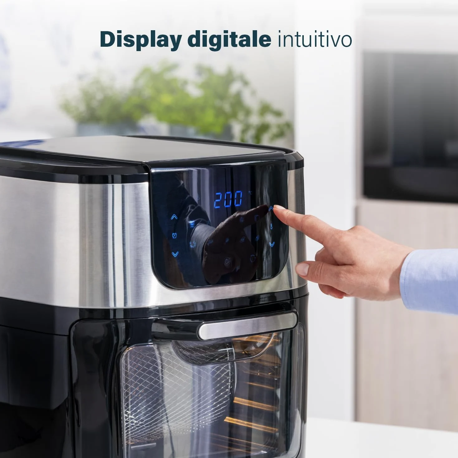 Princess Friggitrice ad Aria Forno Deluxe – 11 L – 1800 W – Schermo tattile digitale – 10 programmi preimpostati – Girapollo e cestello inclusi – Acciaio inossidabile – 182075