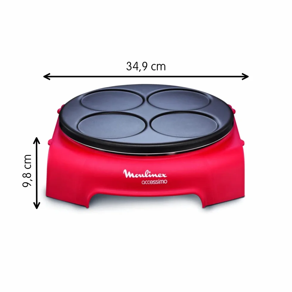 Moulinex Crepera Accessimo Placa Prometal Antiadherente 720W 4 creps espátulas cucharón almacenamiento vertical