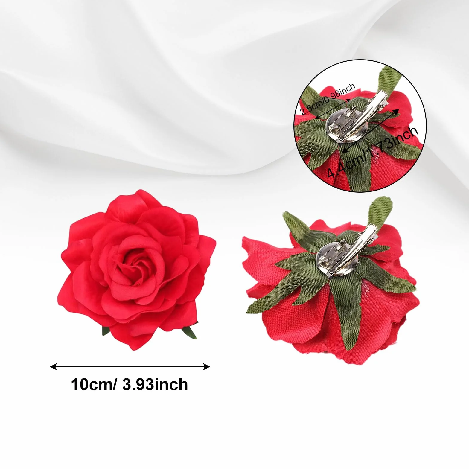 Fermagli per Capelli Fiori, Spilla Fiore Stoffa Grande, Clip a Fiore per Donna Halloween Natale Rosso