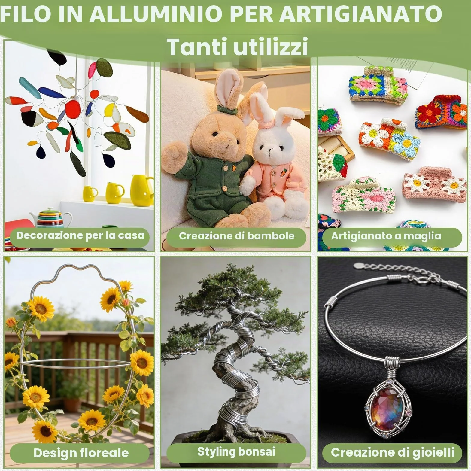 Filo di Alluminio 2mm 33M Argento Pieghevole Flessibile per Bricolage DIY Gioielleria