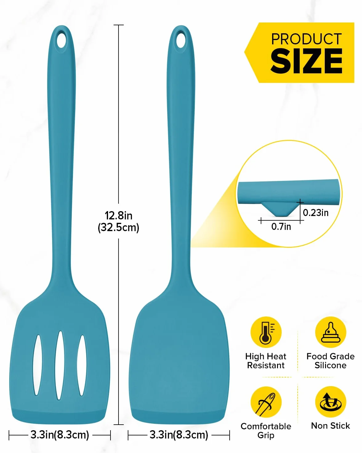 Pacchetto di 2 spatole in silicone, set di spatole da cucina senza BPA, resistente al calore, design completo in silicone, adatto per pesce flettente, uova, bistecca, frittelle (blu)